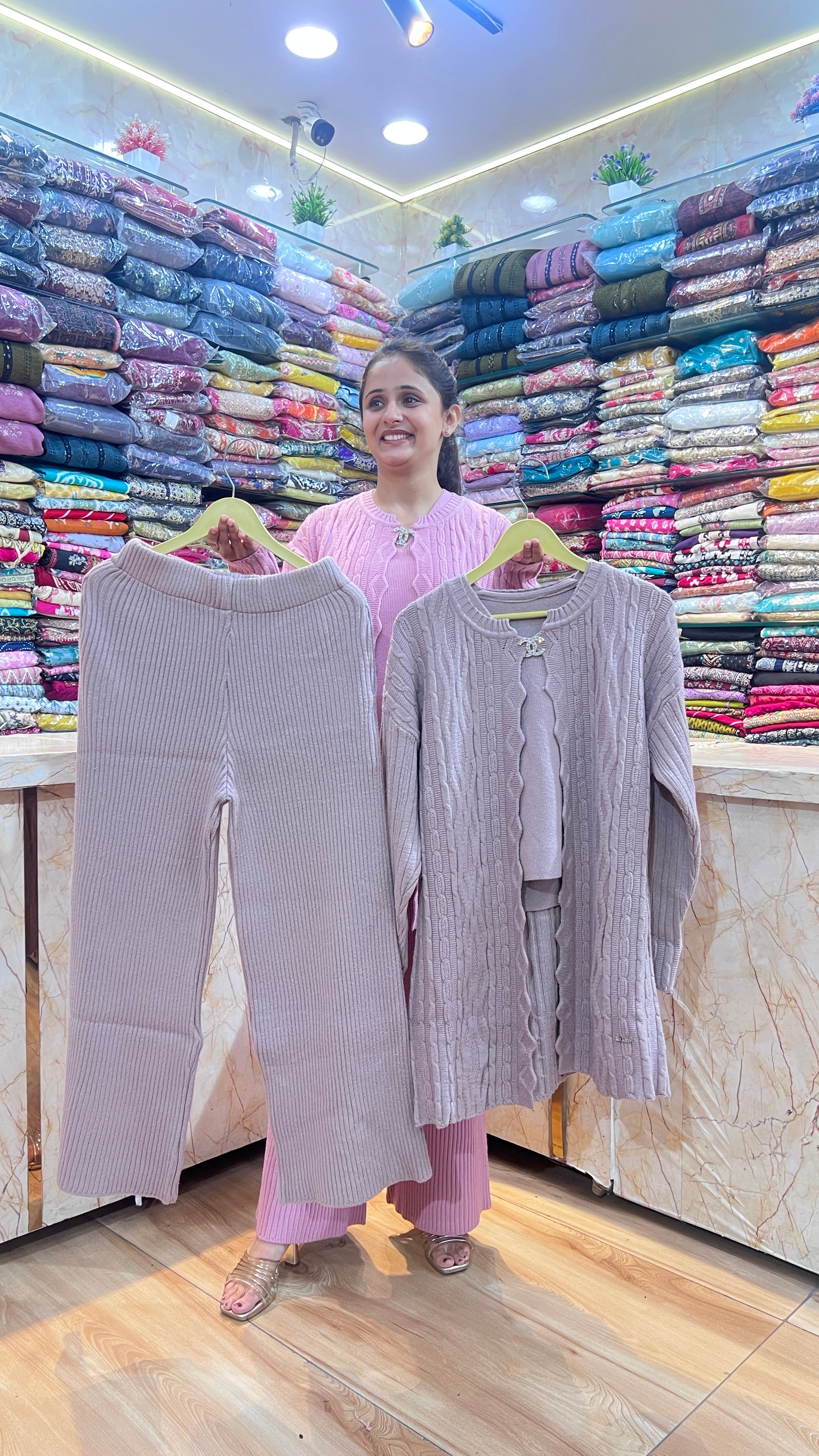 Long shrug woolen cord set (3 piece set)