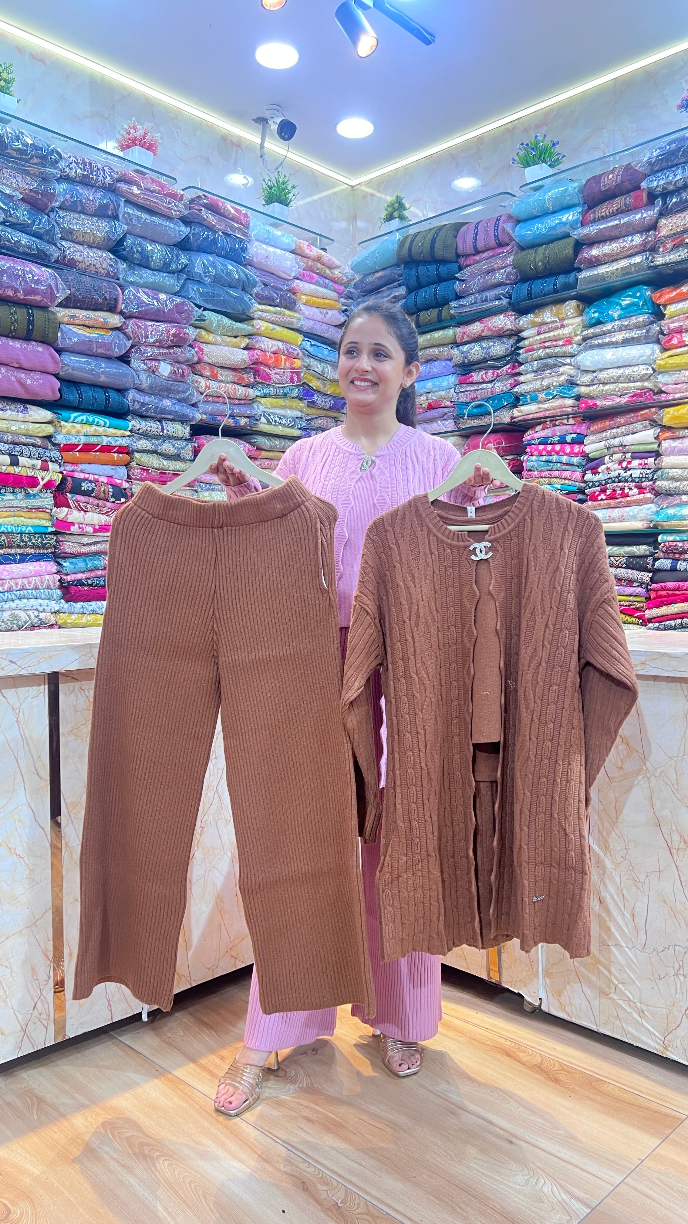 Long shrug woolen cord set (3 piece set)