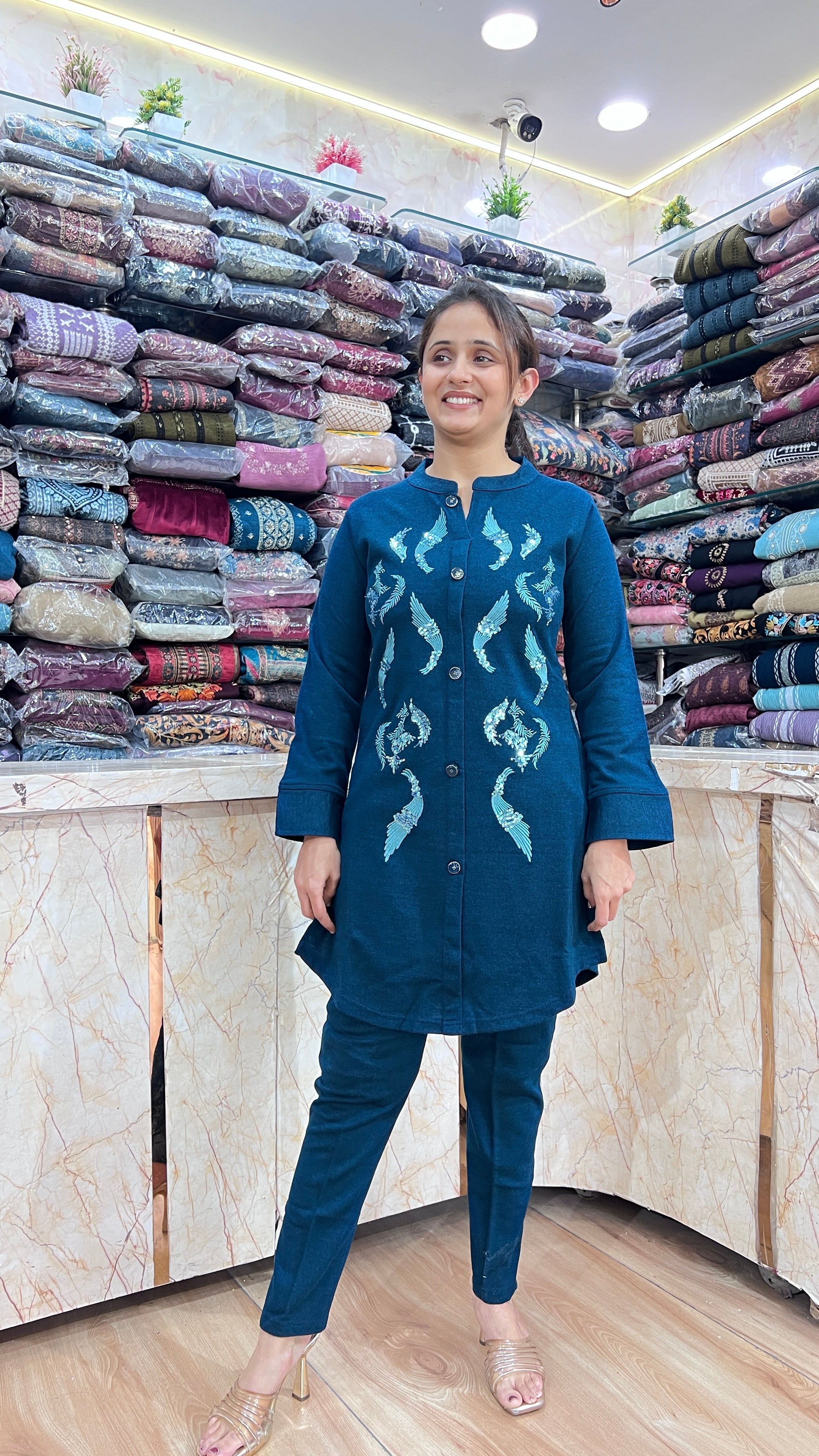 Daffodil wool long kurta cord set (1106)