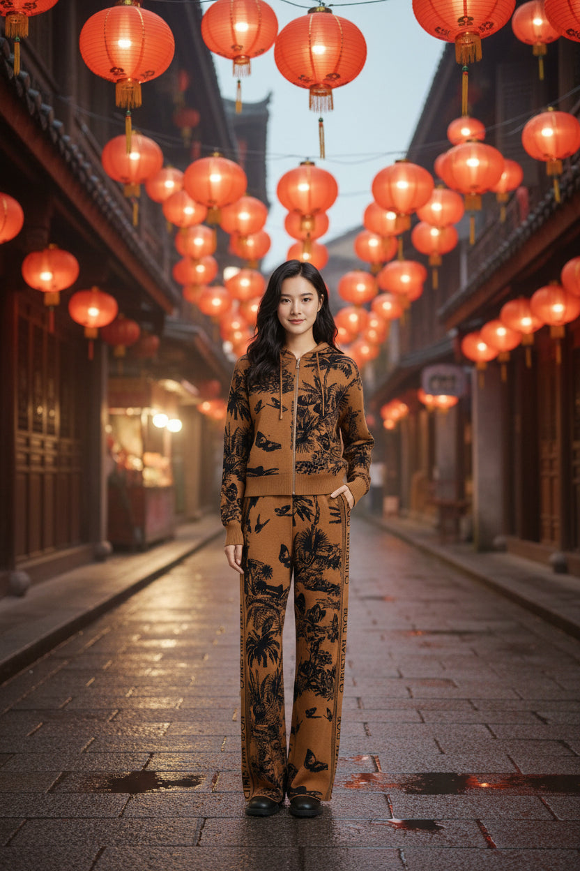 CD imported wool hoodie , zipper cord set