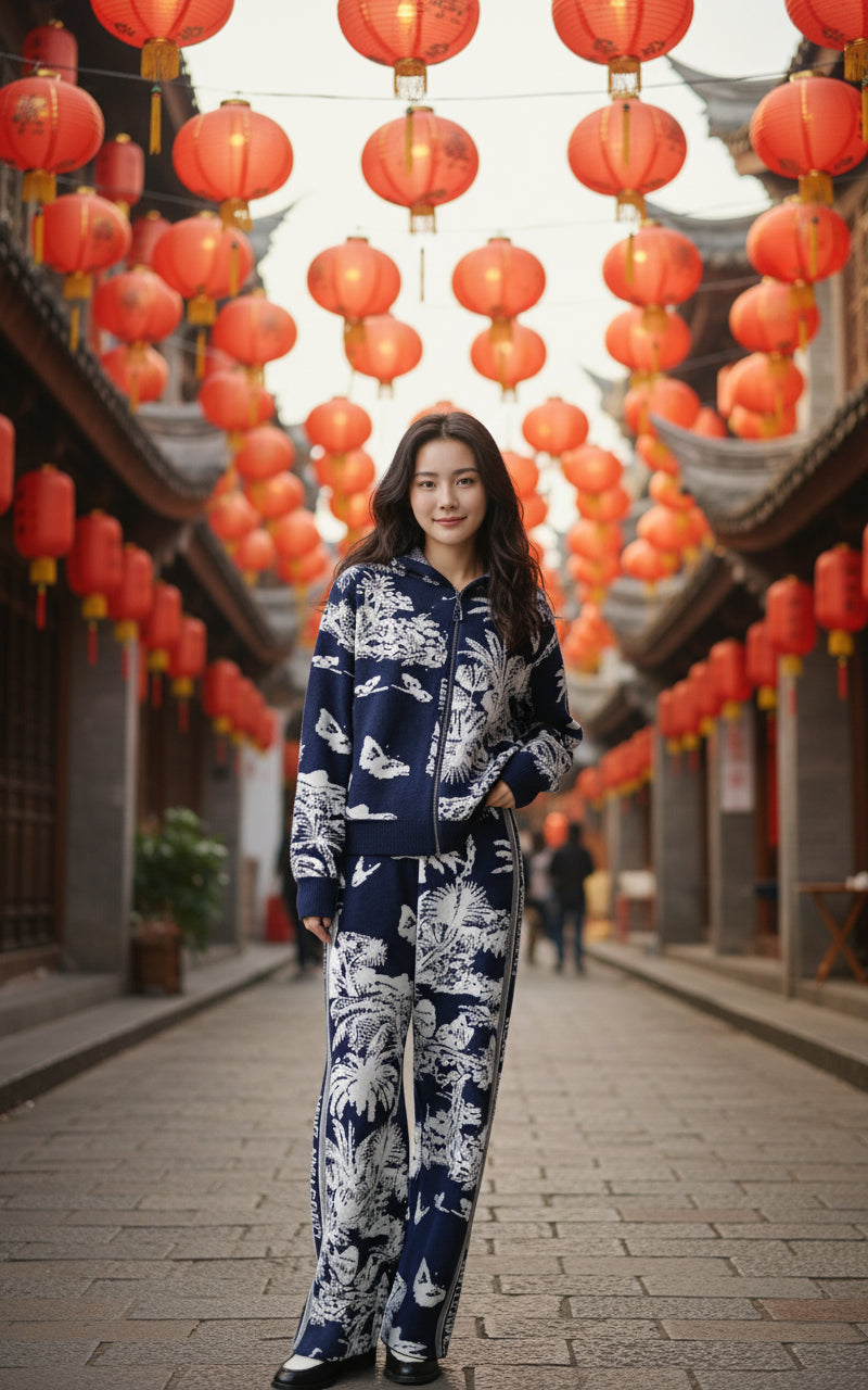 CD imported wool hoodie , zipper cord set