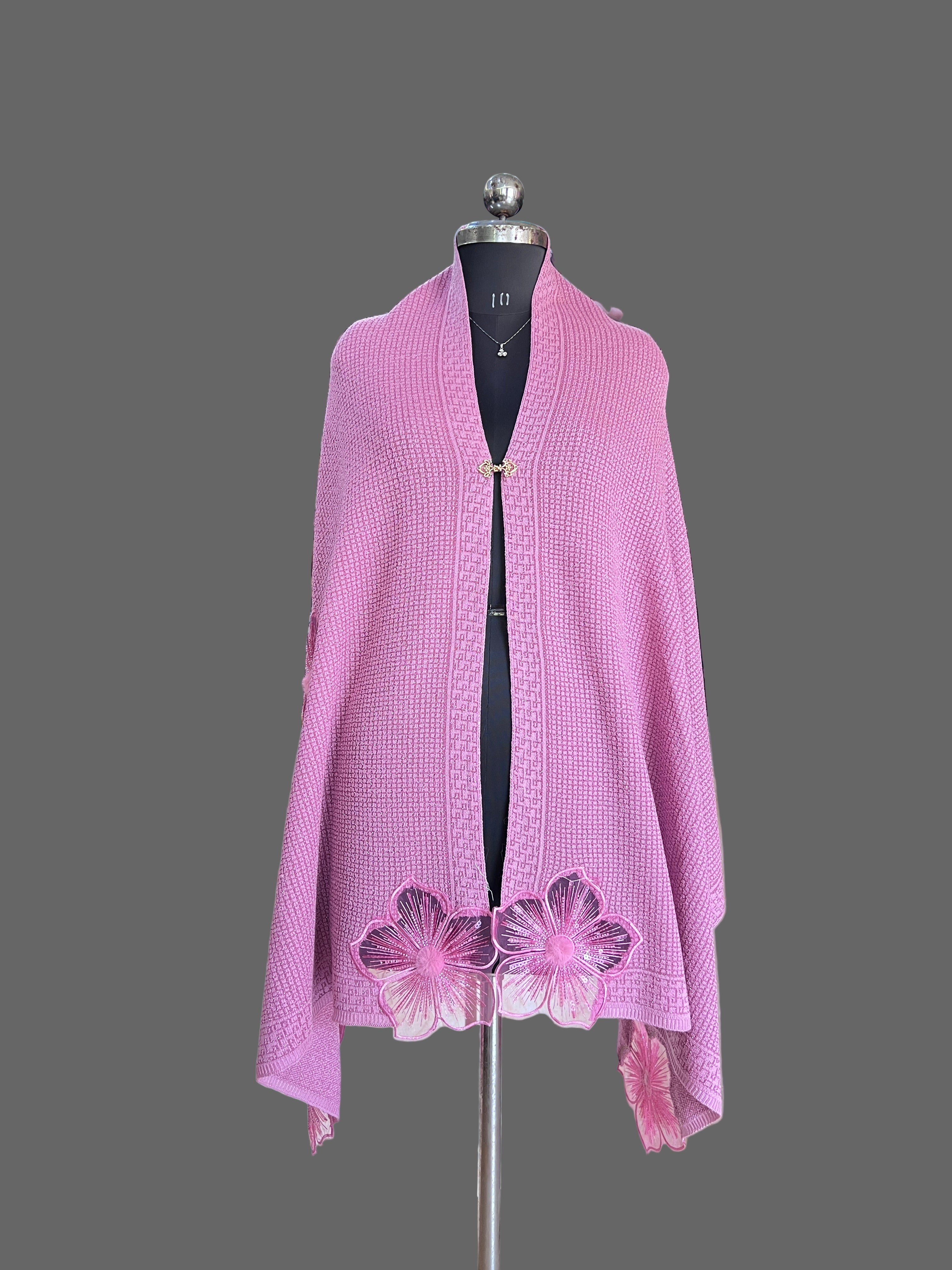 Flower knitted wool ponchu stole