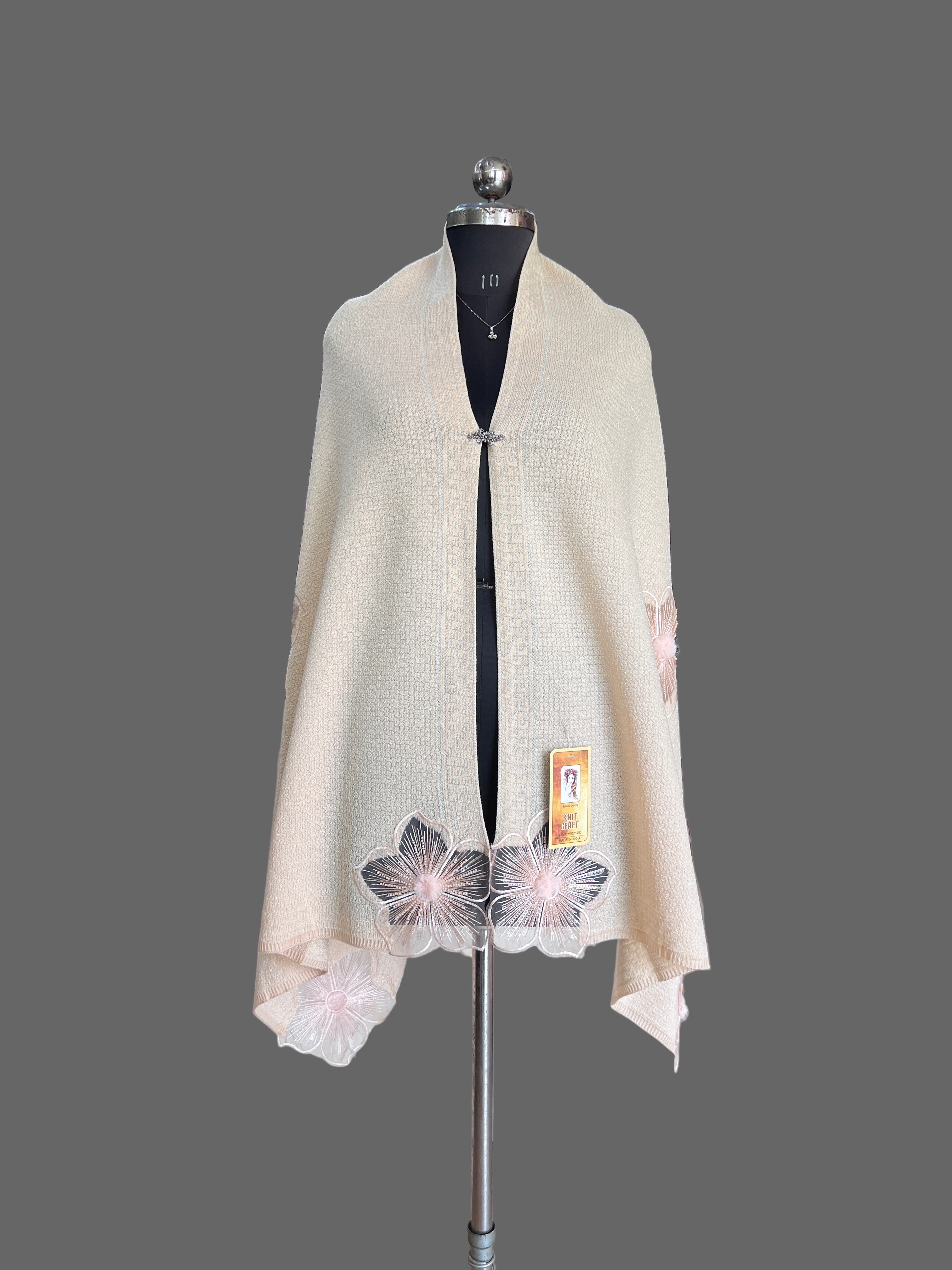 Flower knitted wool ponchu stole