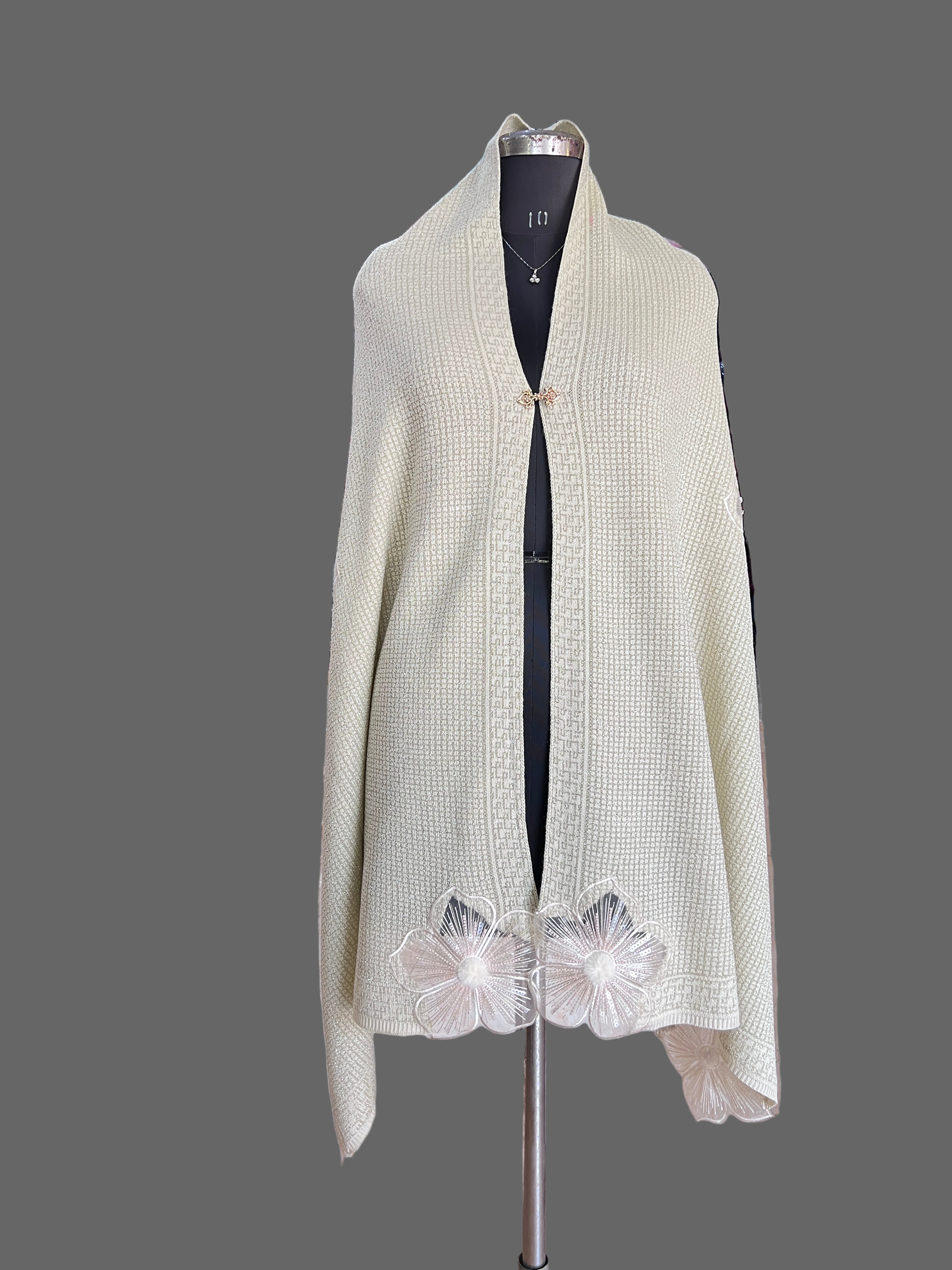 Flower knitted wool ponchu stole