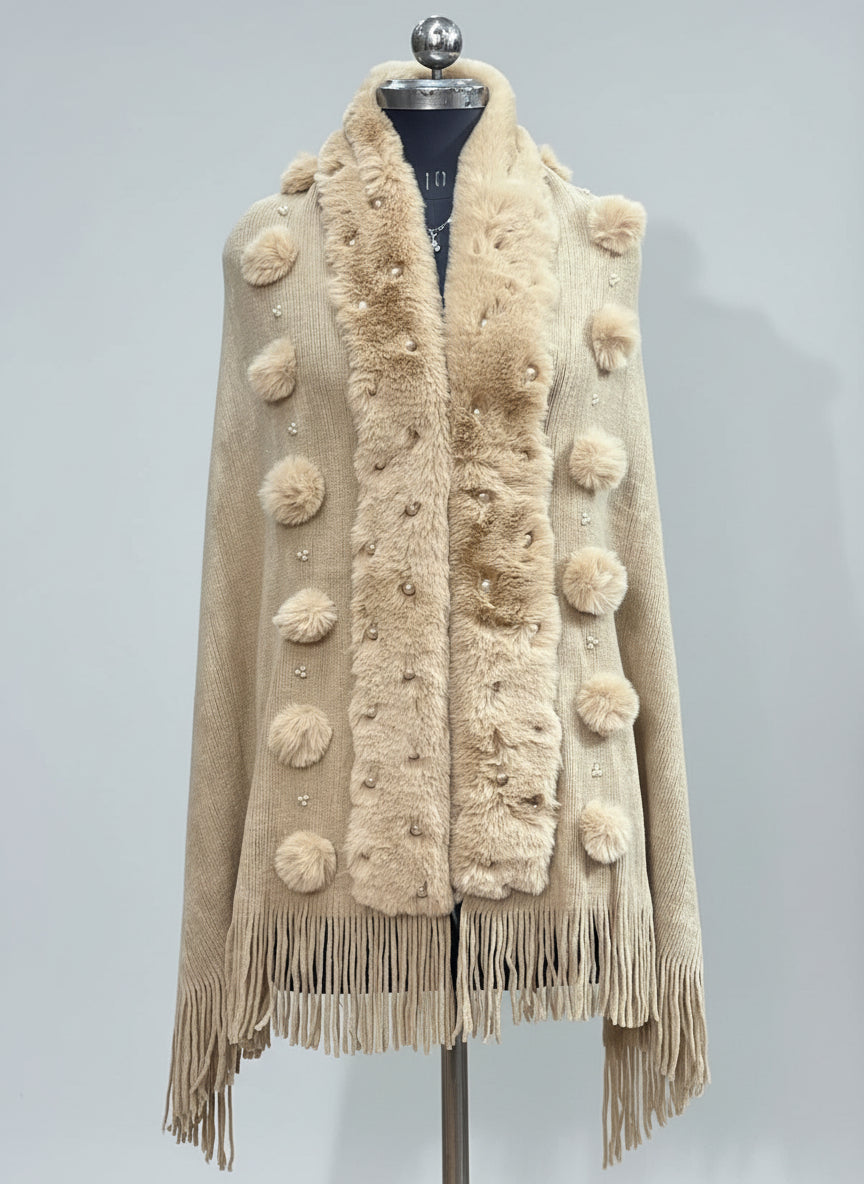 Woolen ponchu (with pom pom)