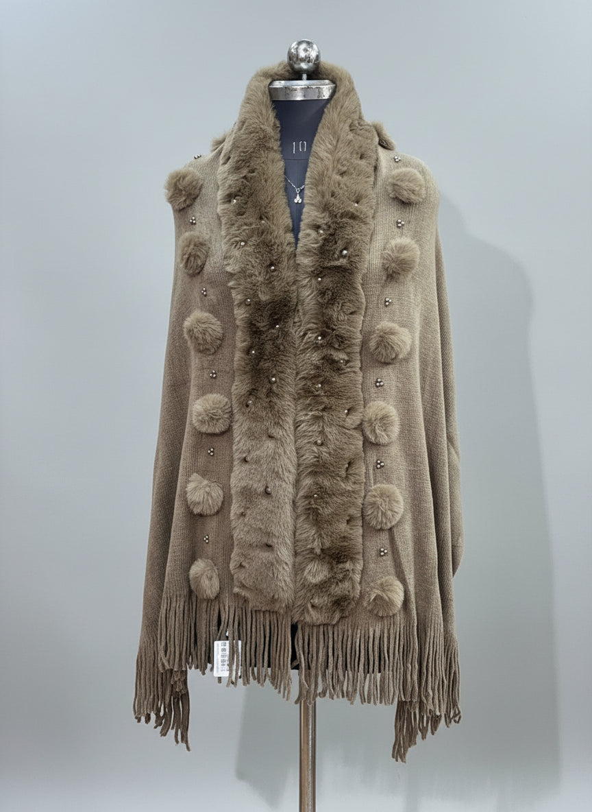 Woolen ponchu (with pom pom)