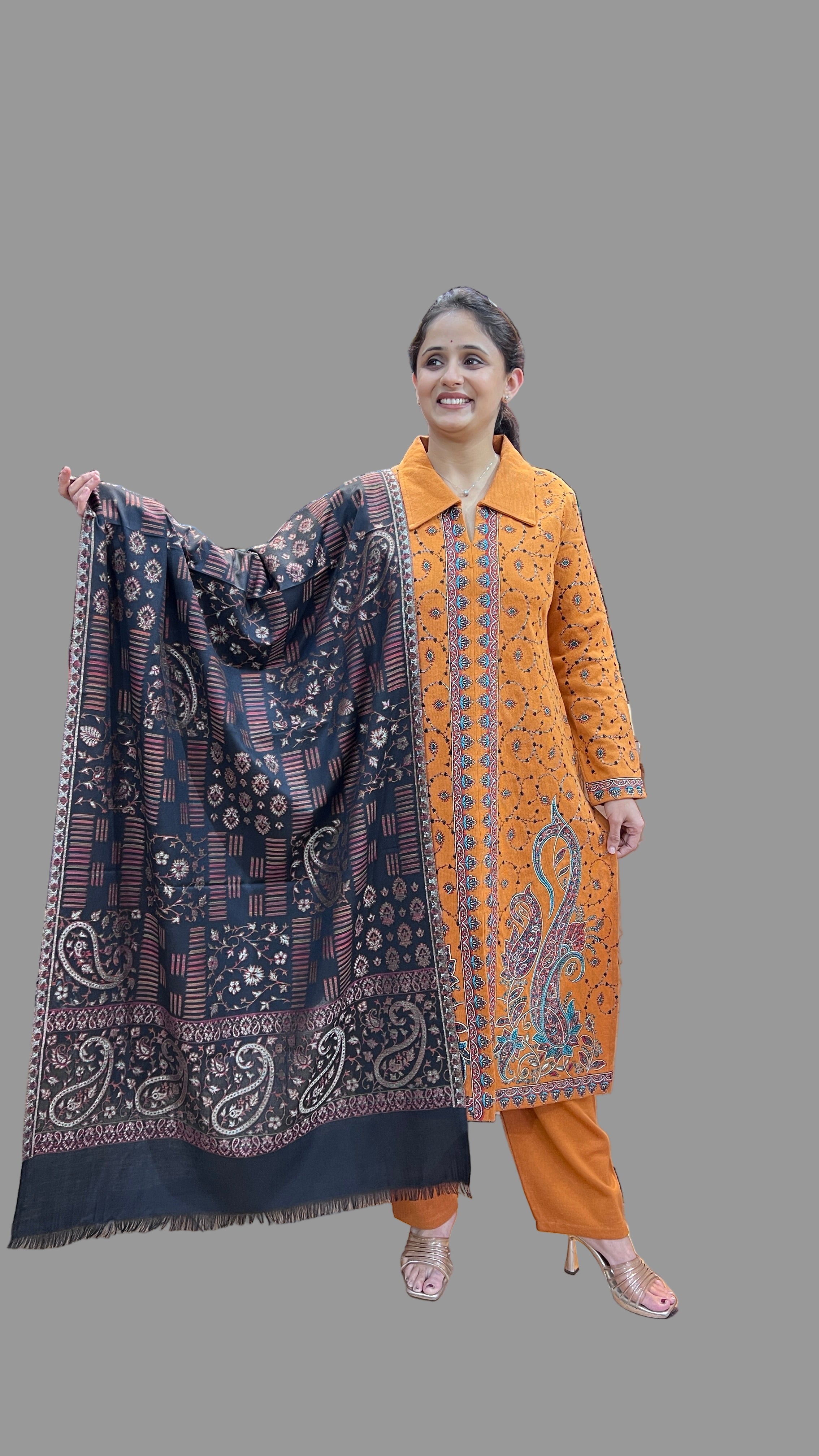 Premium daffodil wool kashmiri work suit