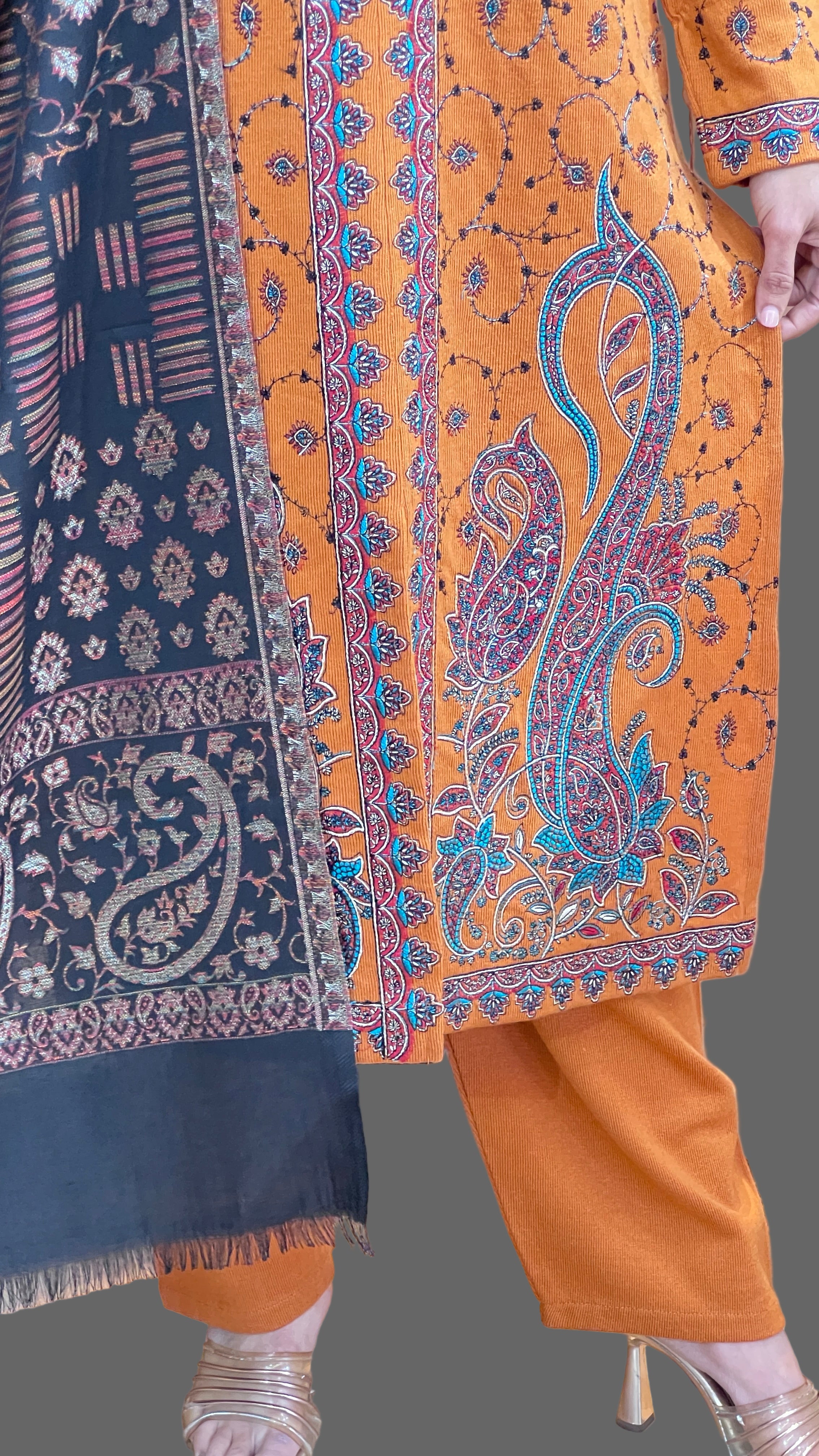 Premium daffodil wool kashmiri work suit