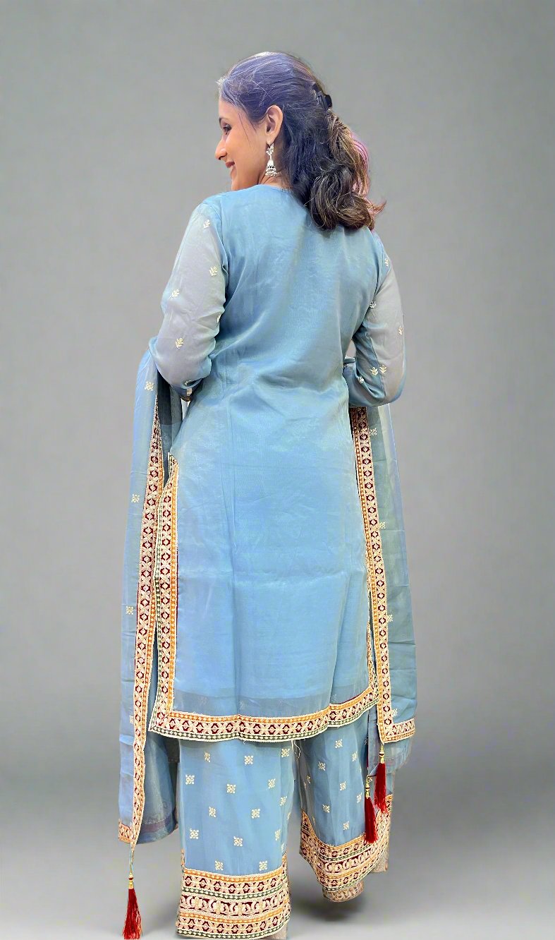 asna short kurta with plazo suit ( shimmer tissue )