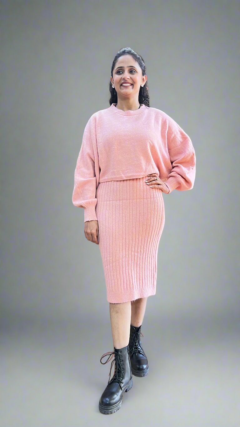 woolen dress with ponchu top