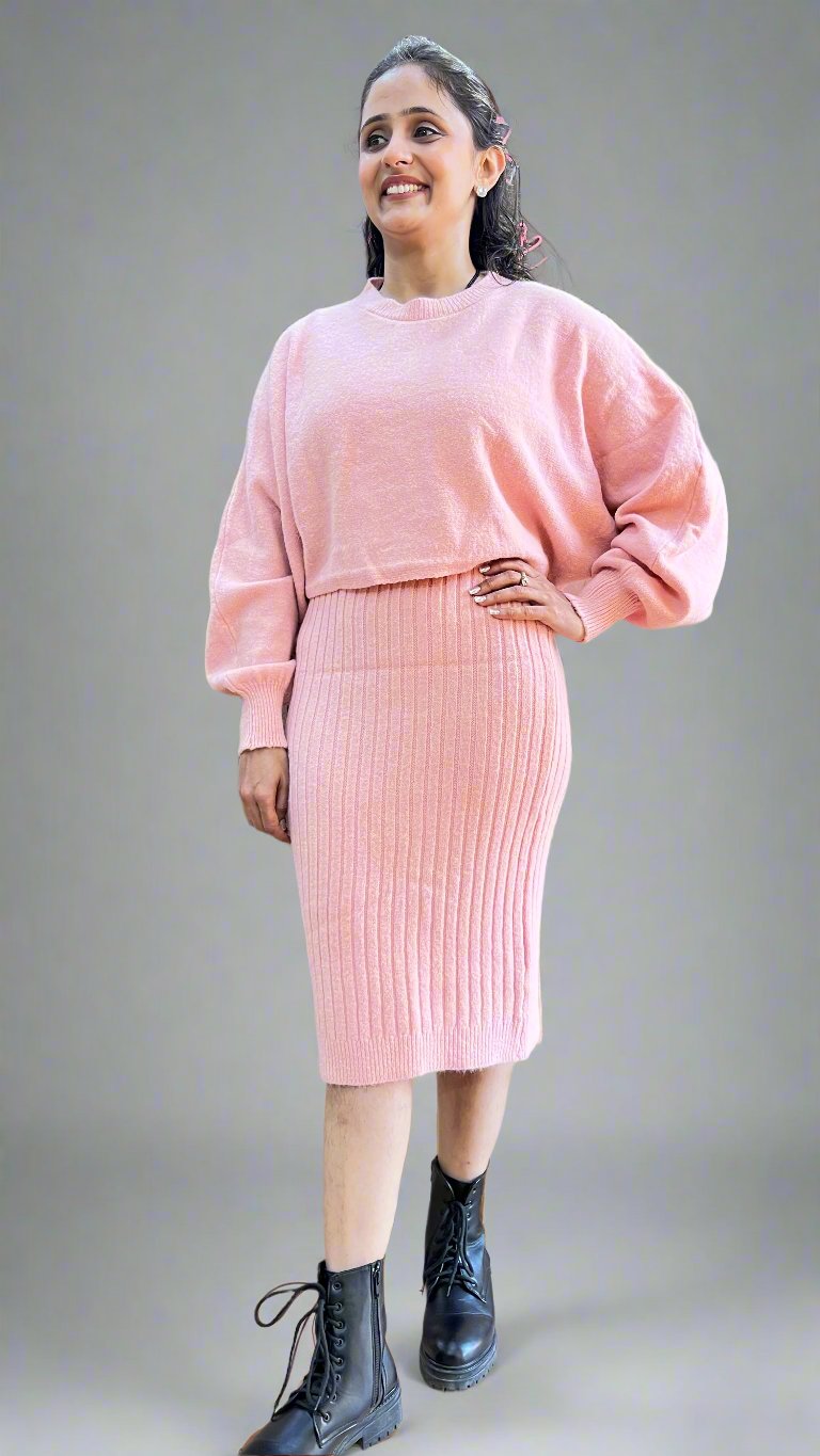 woolen dress with ponchu top