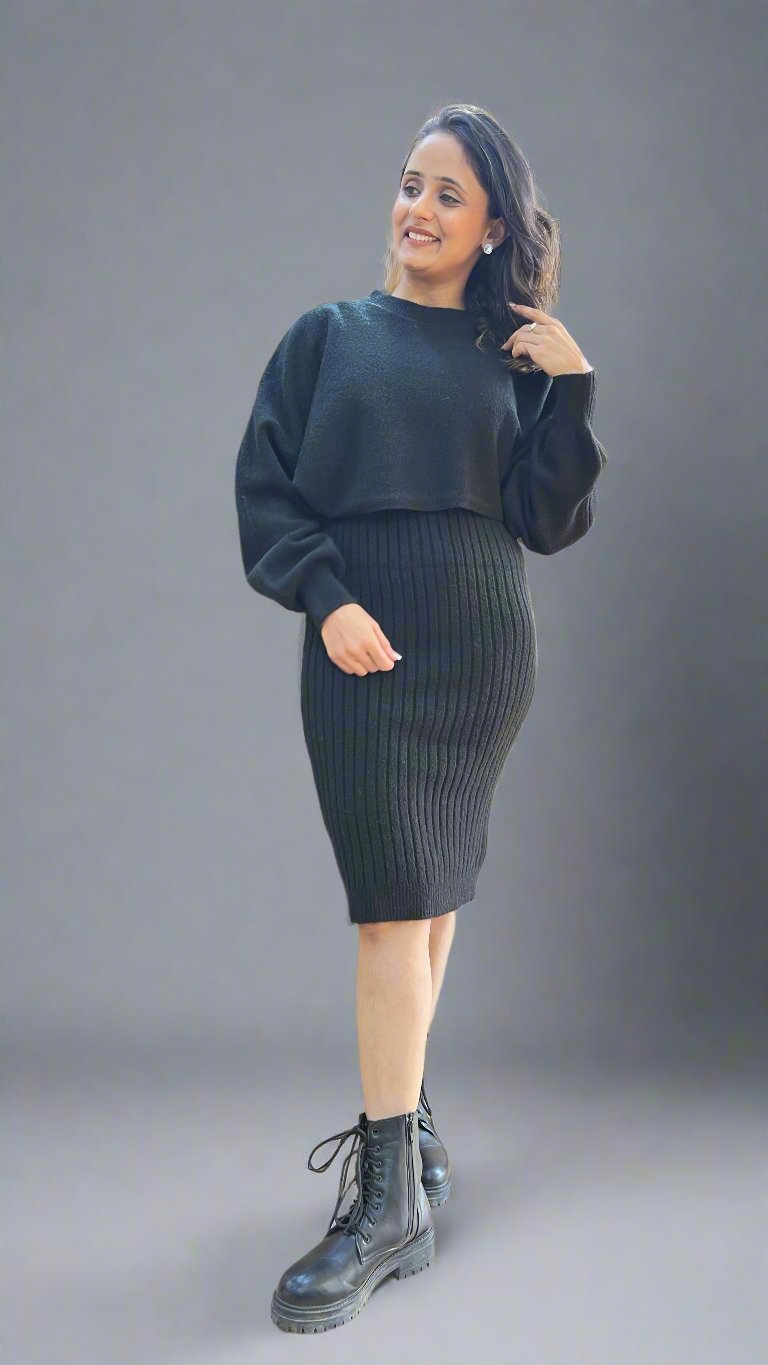 woolen dress with ponchu top