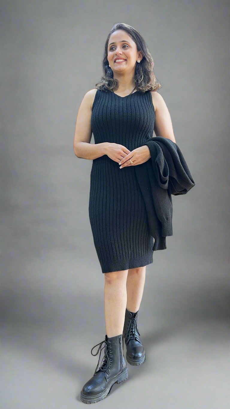 woolen dress with ponchu top
