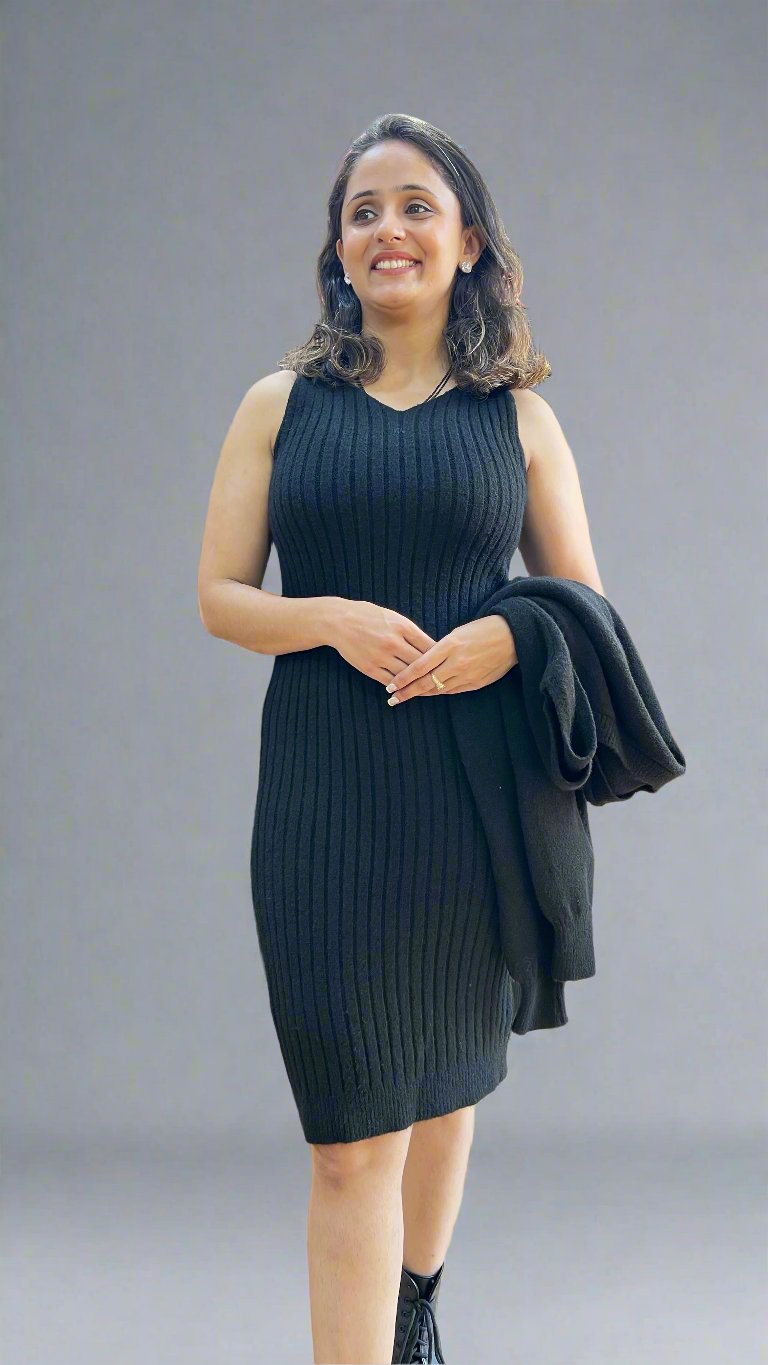 woolen dress with ponchu top