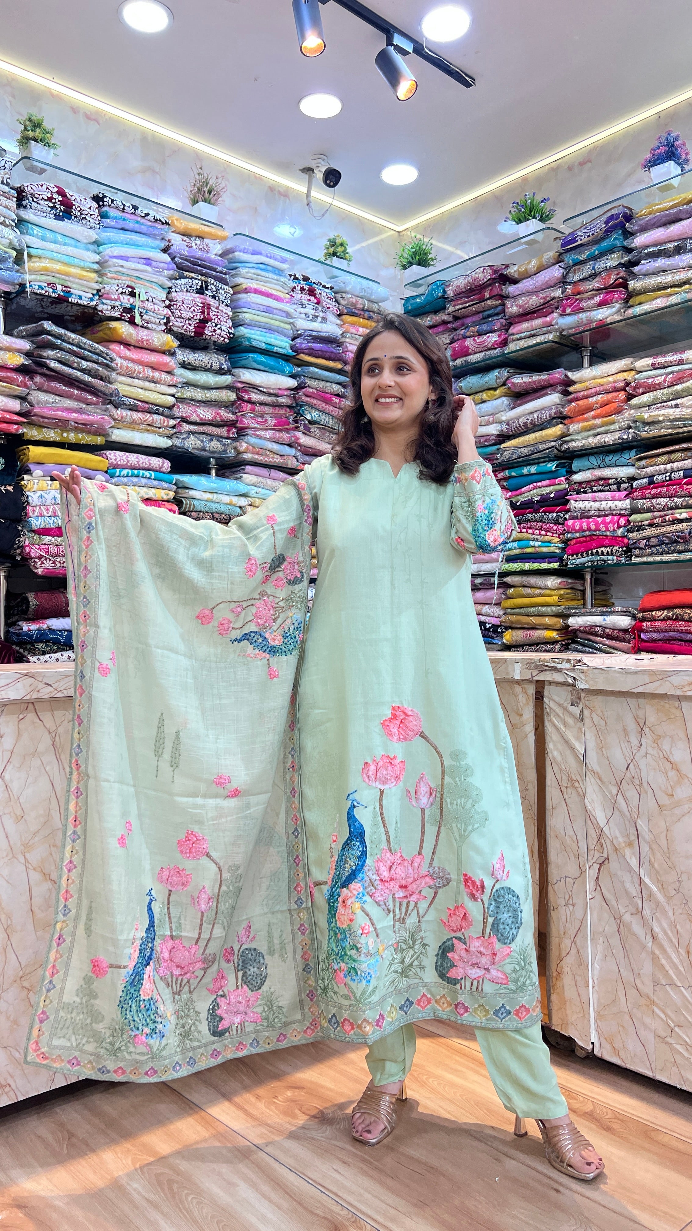 Soft linen thread embroidered suit ( tj 23167 )