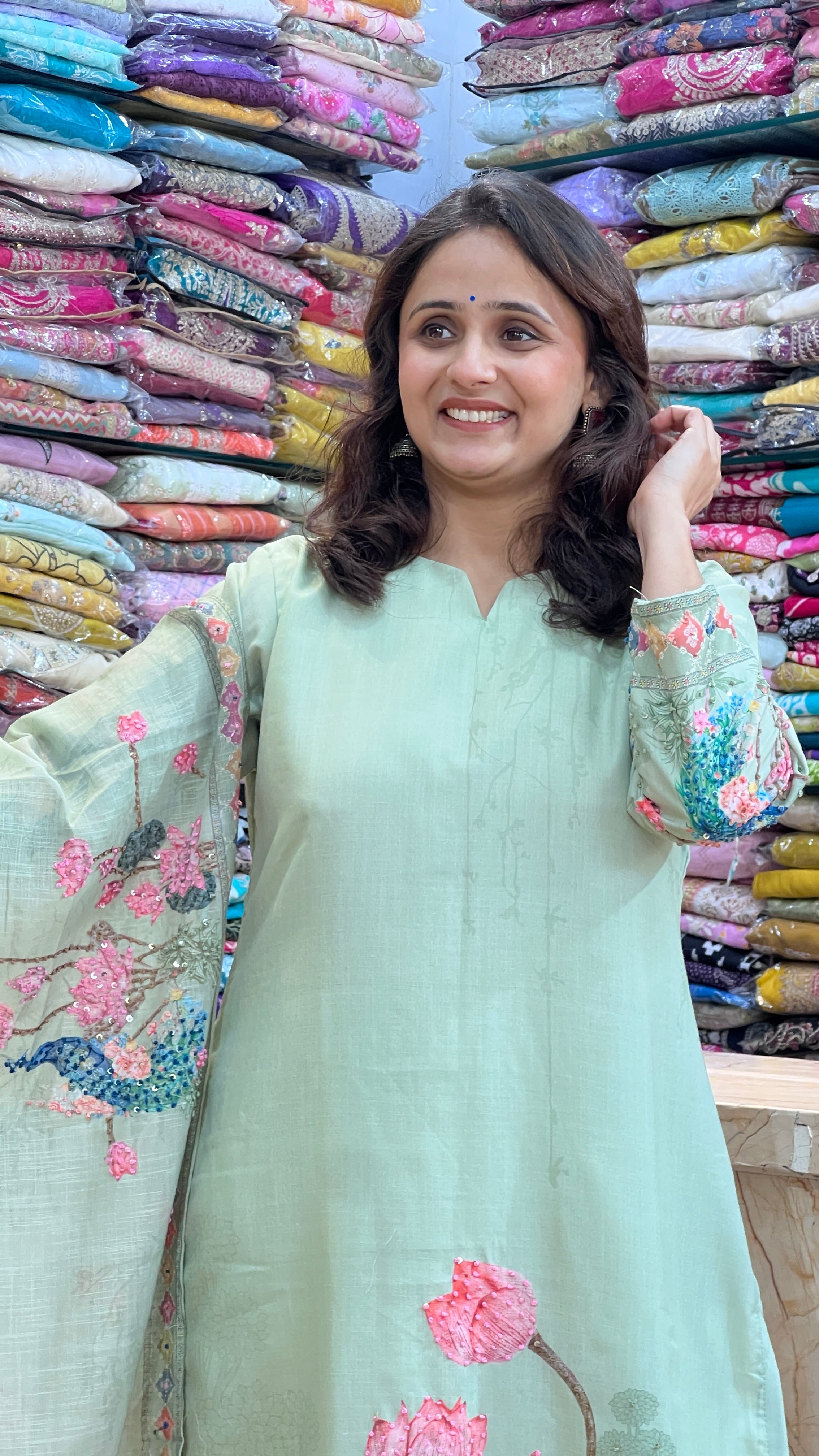 Soft linen thread embroidered suit ( tj 23167 )