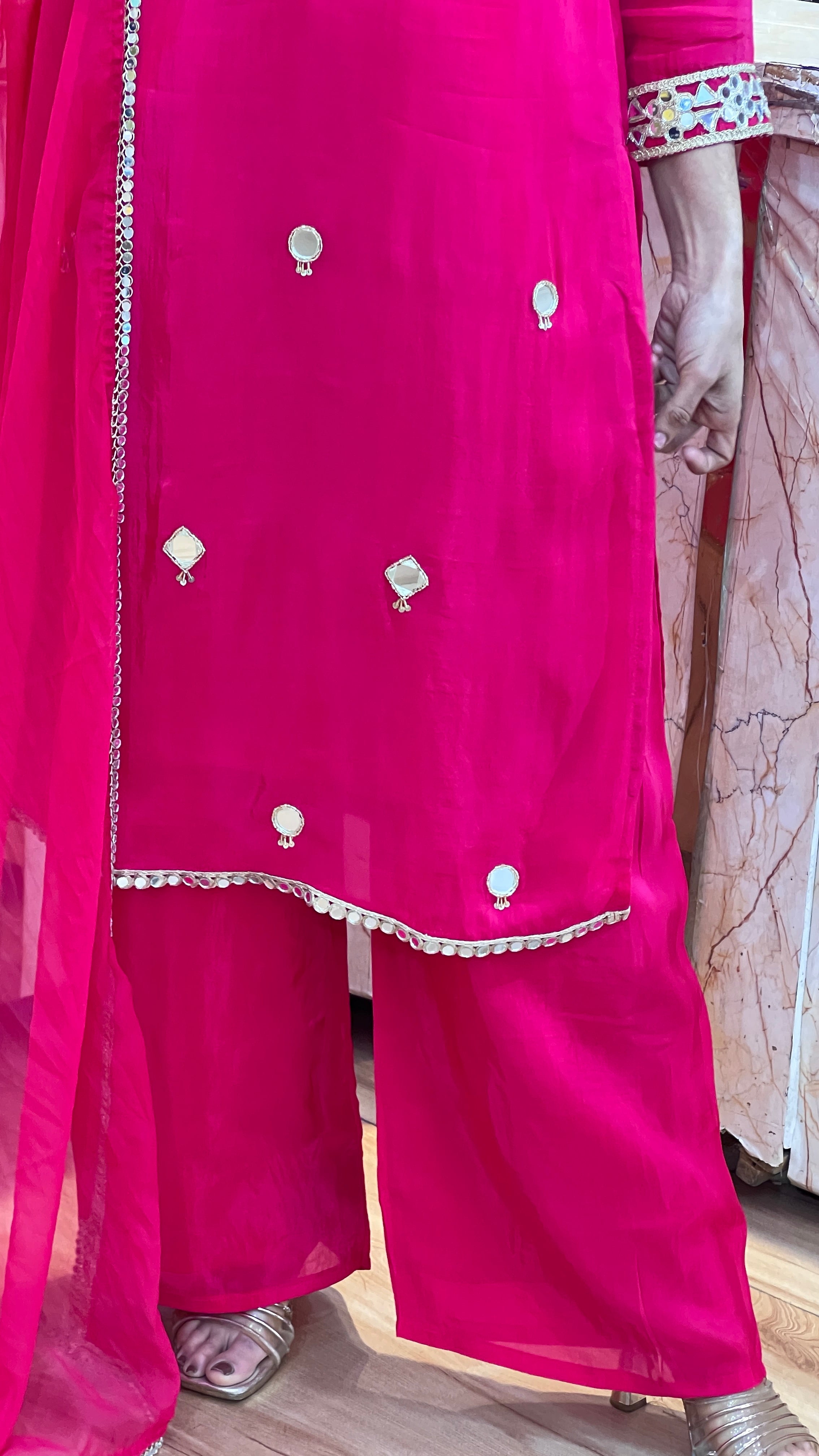 Pure crape mirror work suit ( ym 57667 )