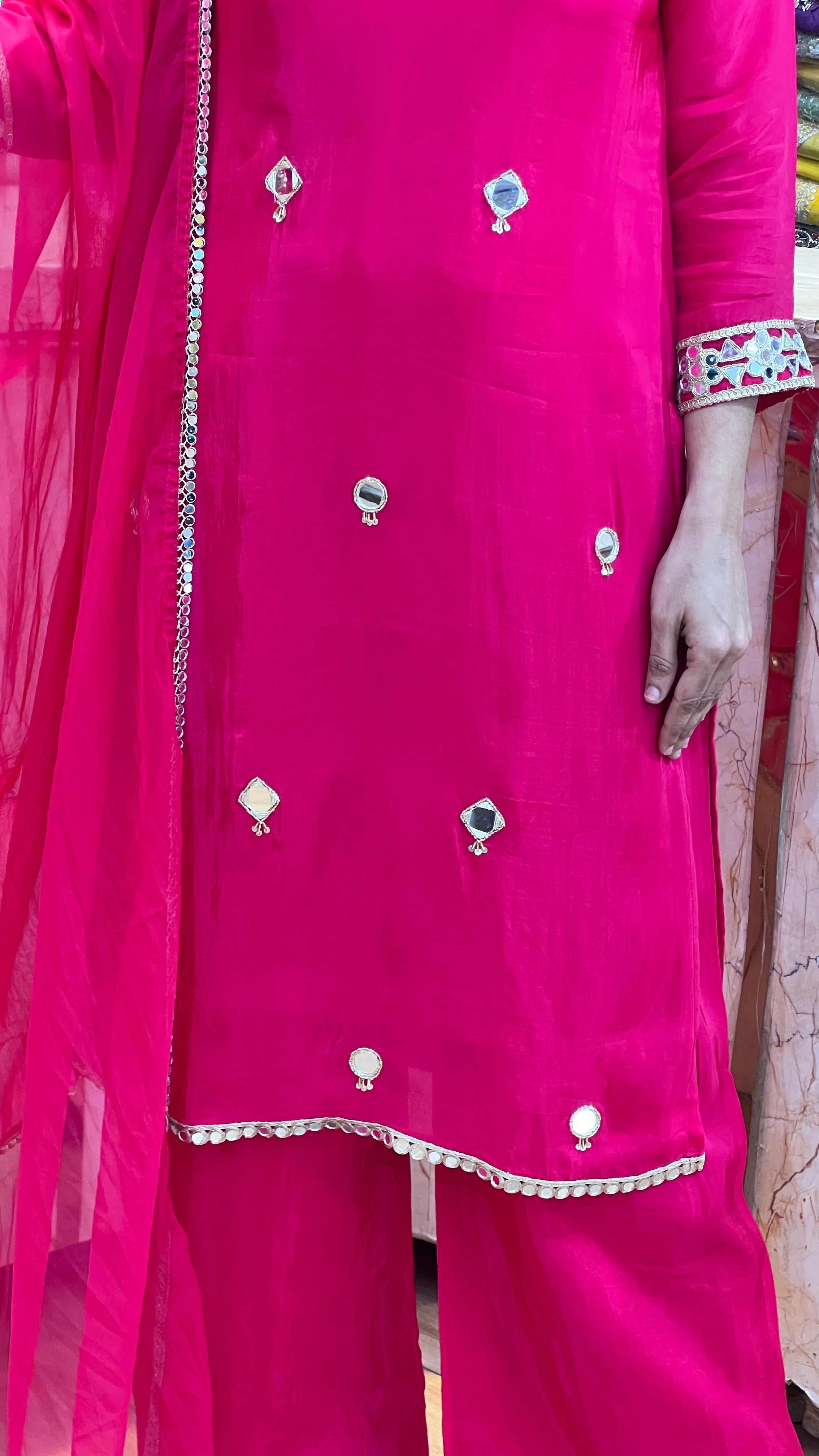 Pure crape mirror work suit ( ym 57667 )