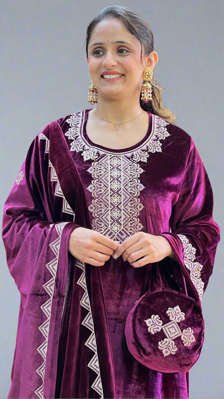 amlhe velvet pakistani suit