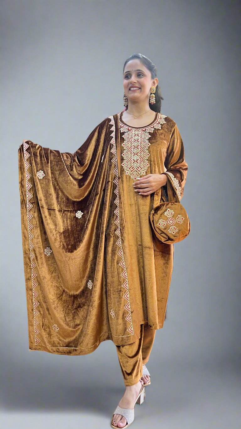 amlhe velvet pakistani suit