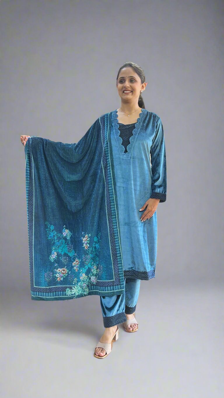 anhaya v neck velvet suit