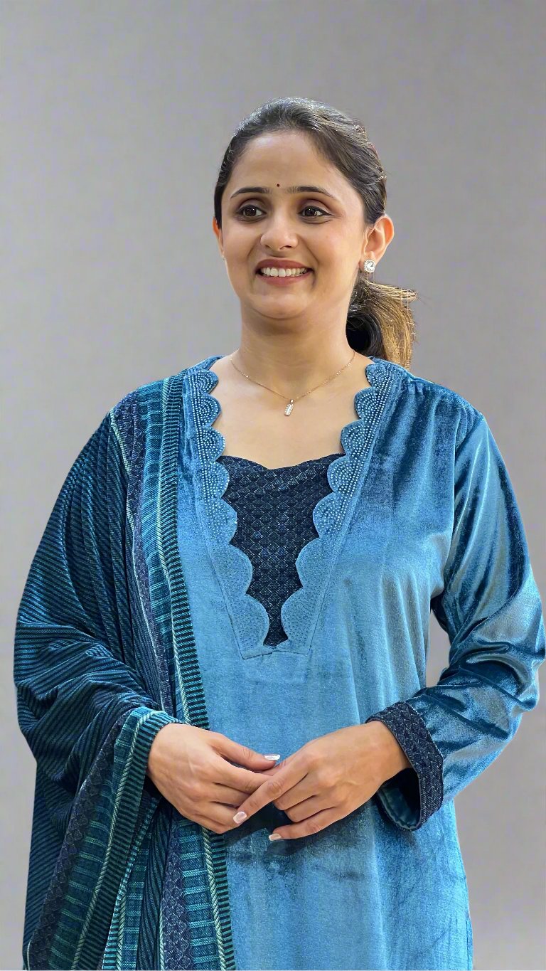 anhaya v neck velvet suit