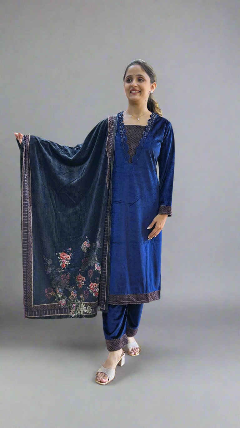 anhaya v neck velvet suit
