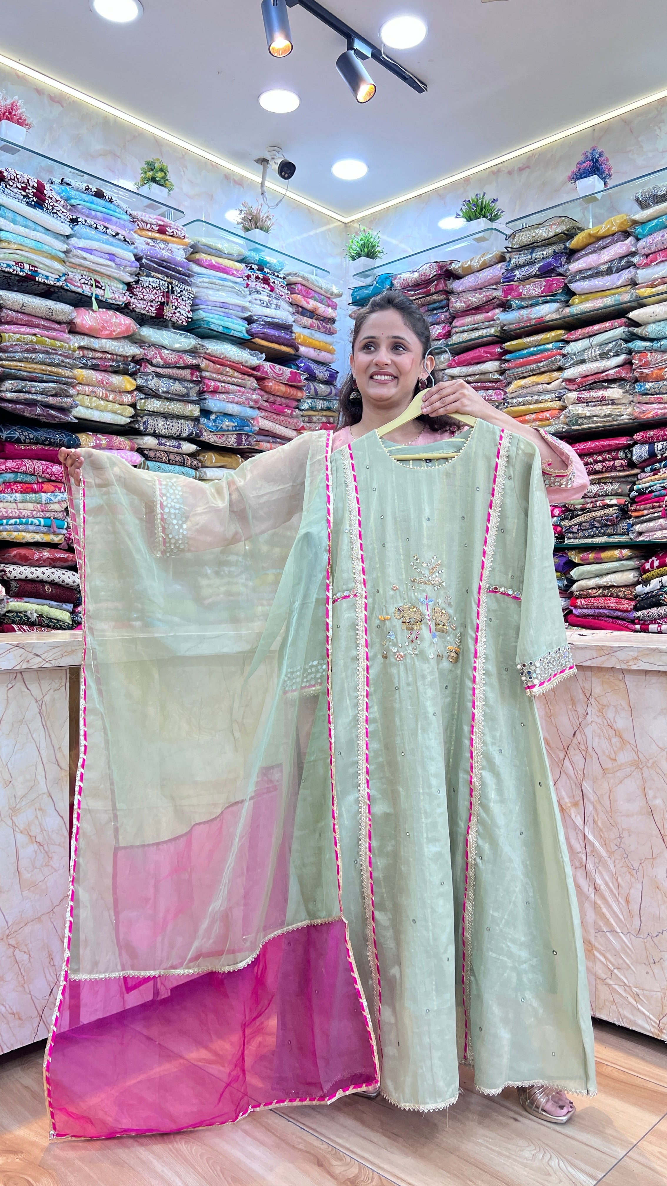 Designer A-line shimmer tissue suit ( tj 24267 )