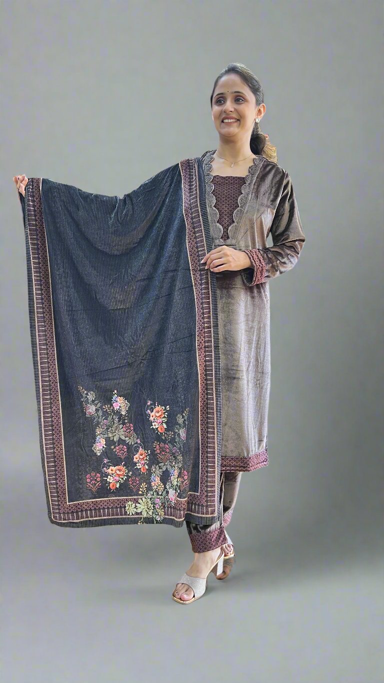 anhaya v neck velvet suit