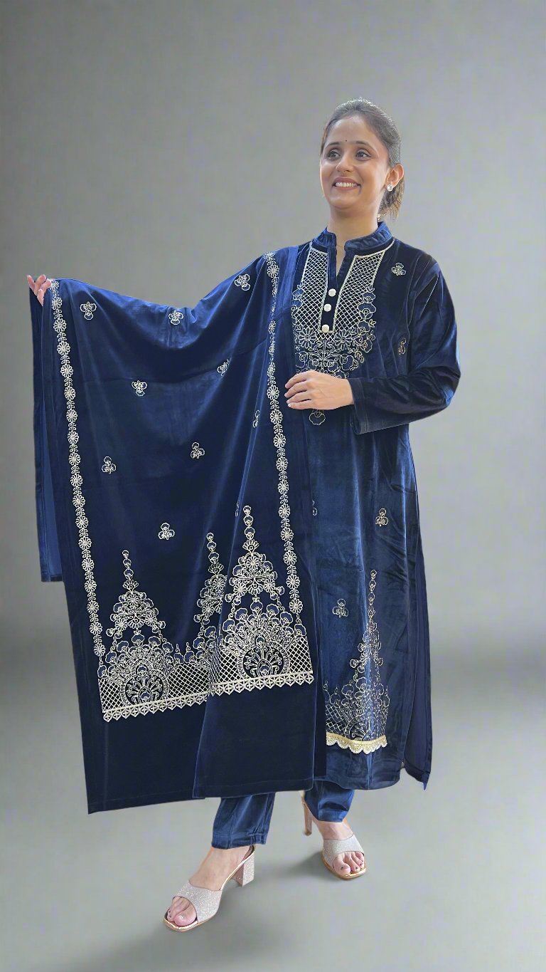 agthya embroidered velvet suit
