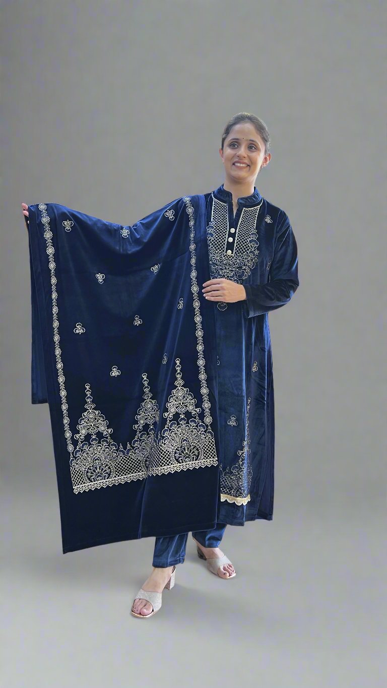 agthya embroidered velvet suit