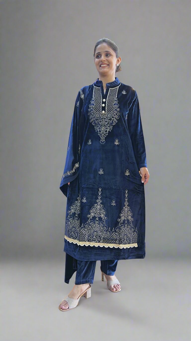 agthya embroidered velvet suit