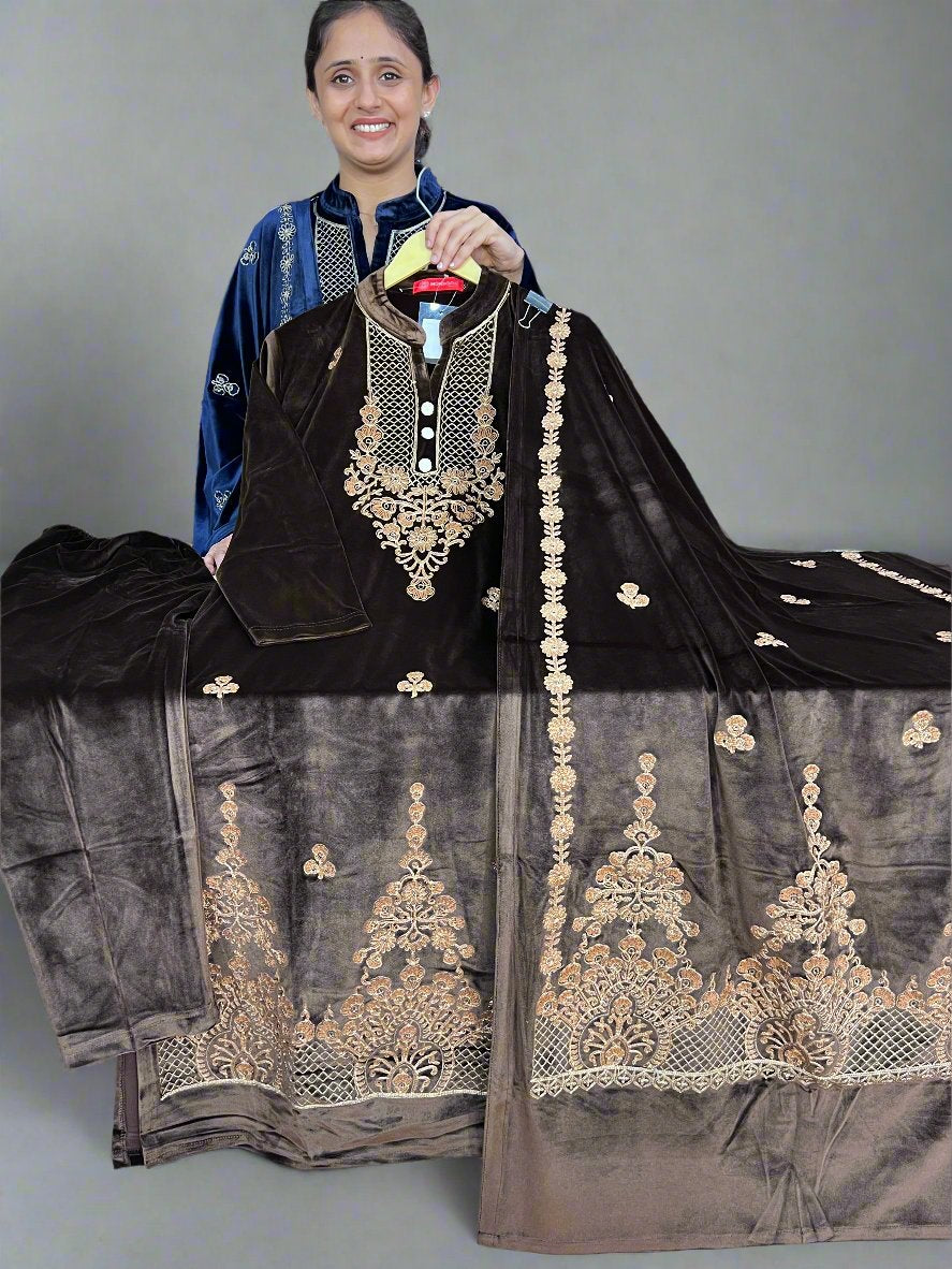 agthya embroidered velvet suit