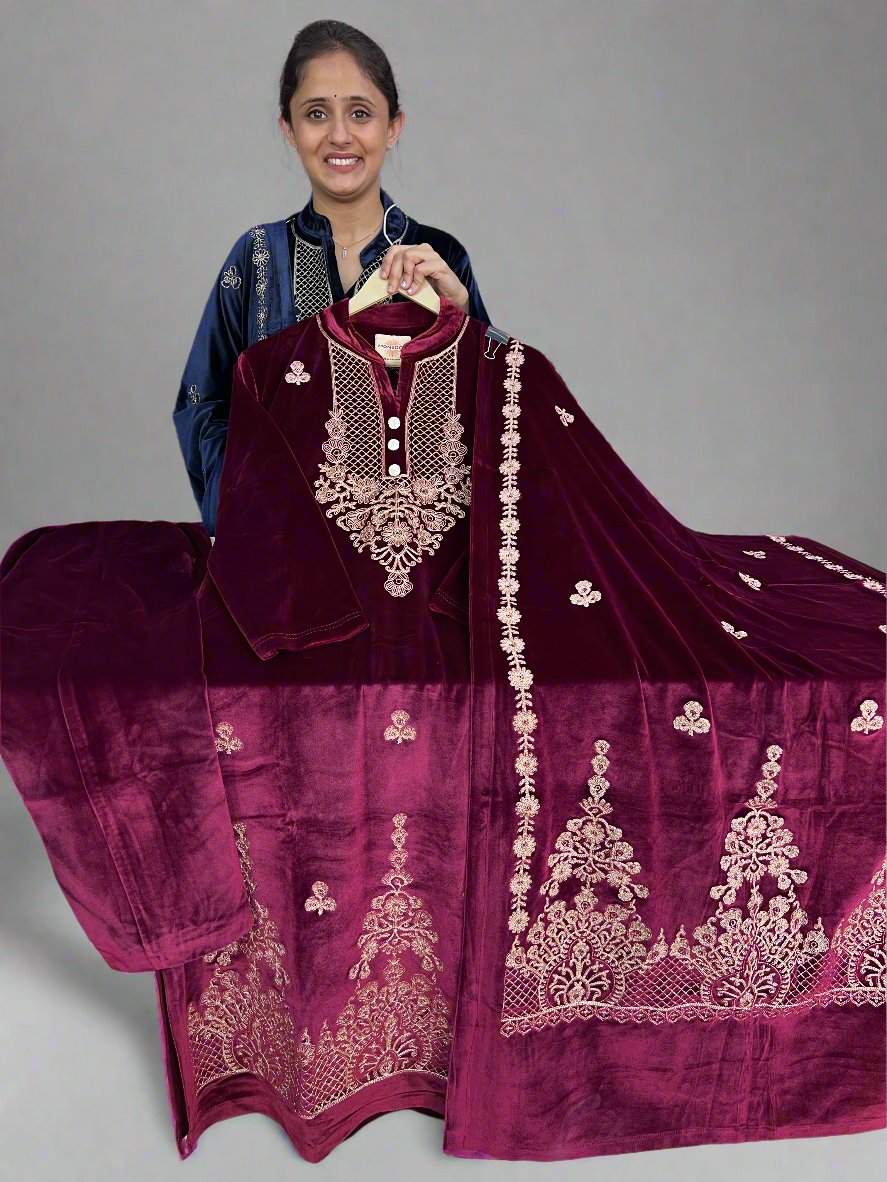 agthya embroidered velvet suit