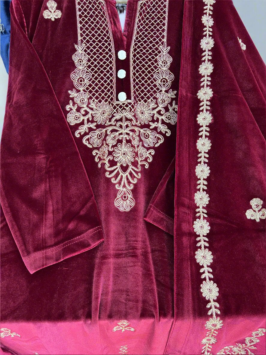 agthya embroidered velvet suit