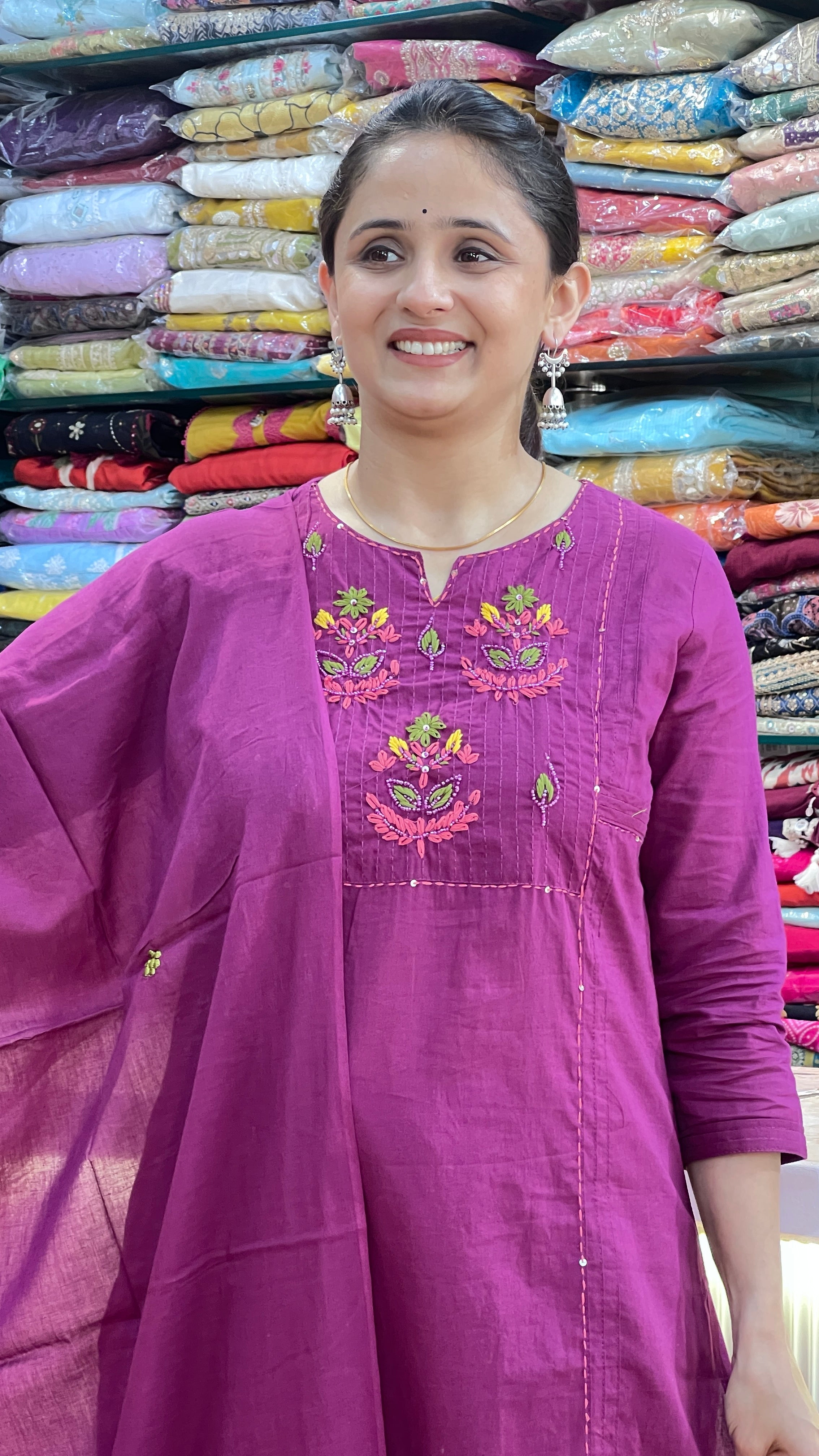 Premium cotton thread work suit ( sh 77567 )