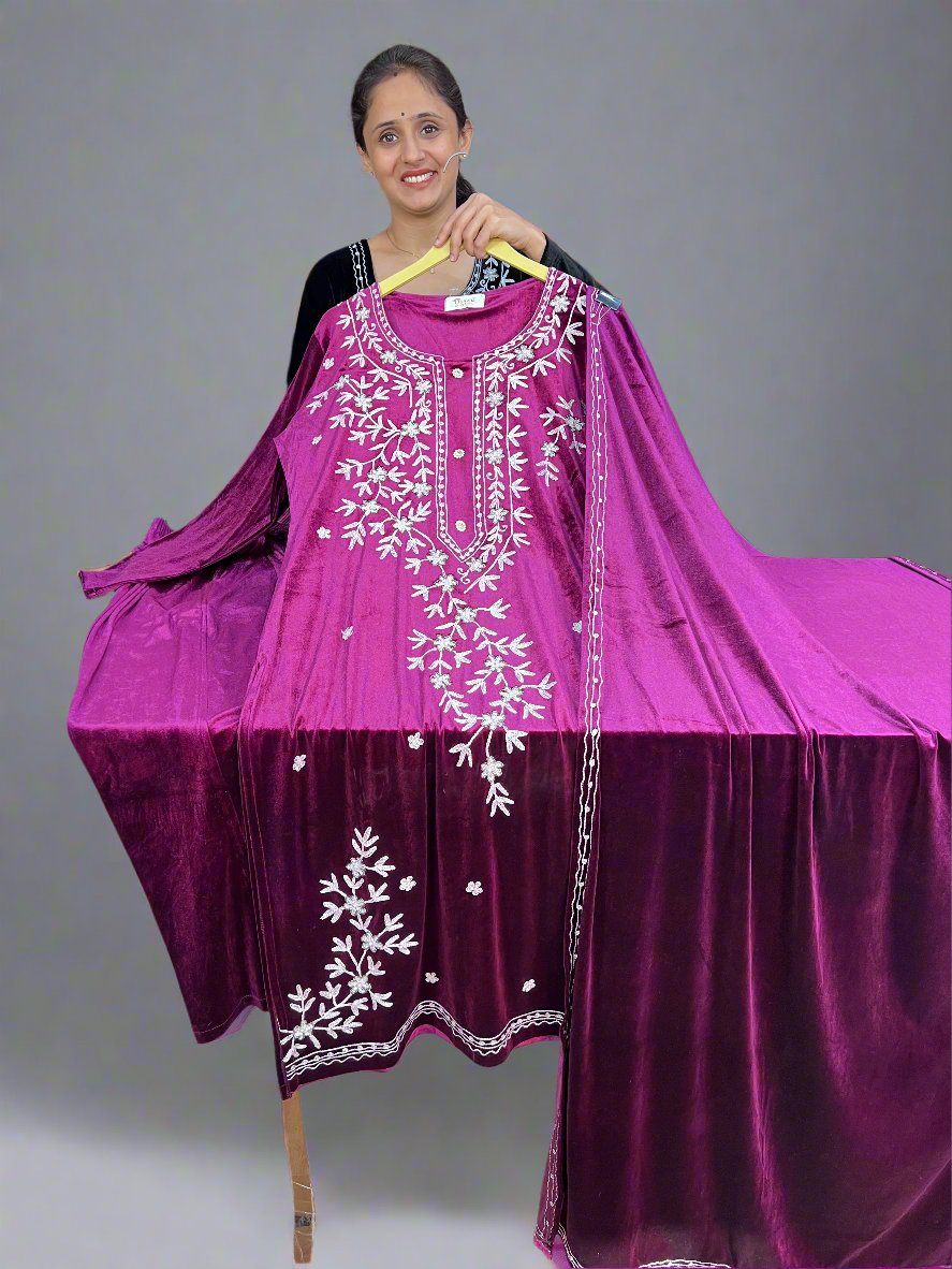 anzsya kashmiri work velvet suit