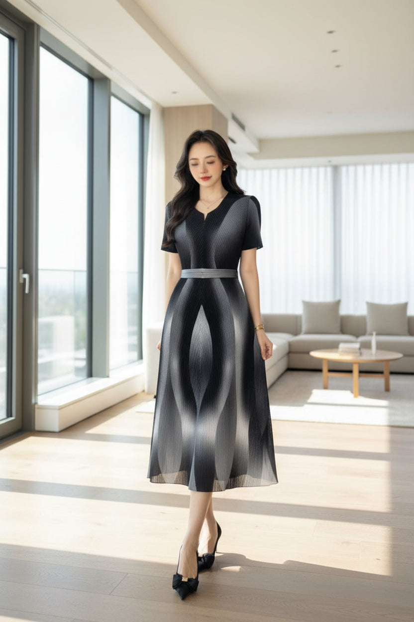 Imported Micro-Pleat Stretch Dress ( sut sw 667 )