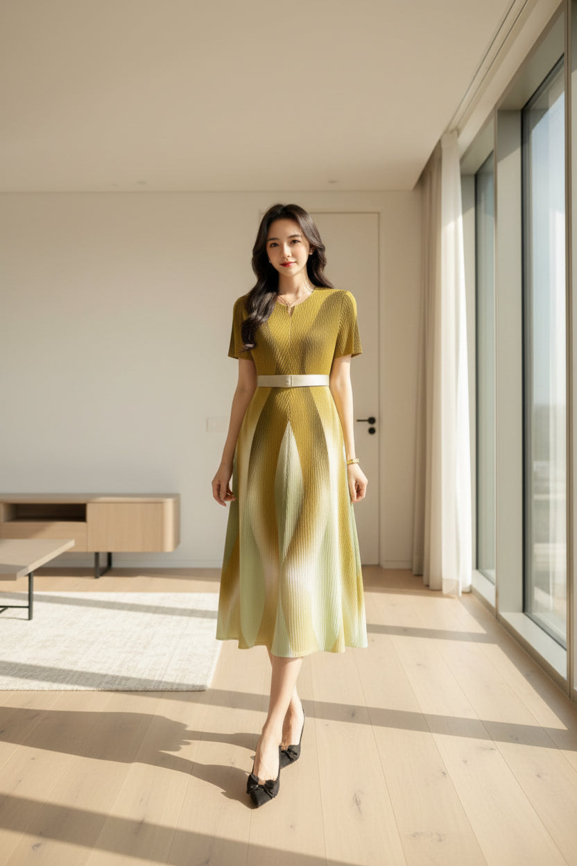 Imported Micro-Pleat Stretch Dress ( sut sw 667 )