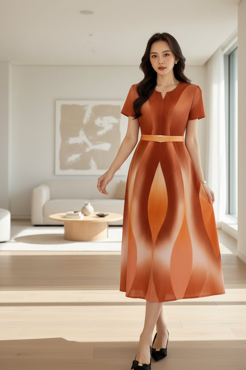 Imported Micro-Pleat Stretch Dress ( sut sw 667 )