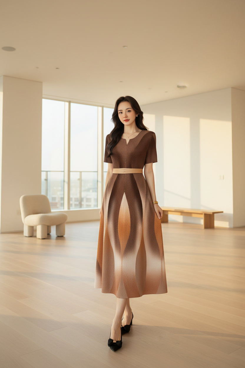 Imported Micro-Pleat Stretch Dress ( sut sw 667 )