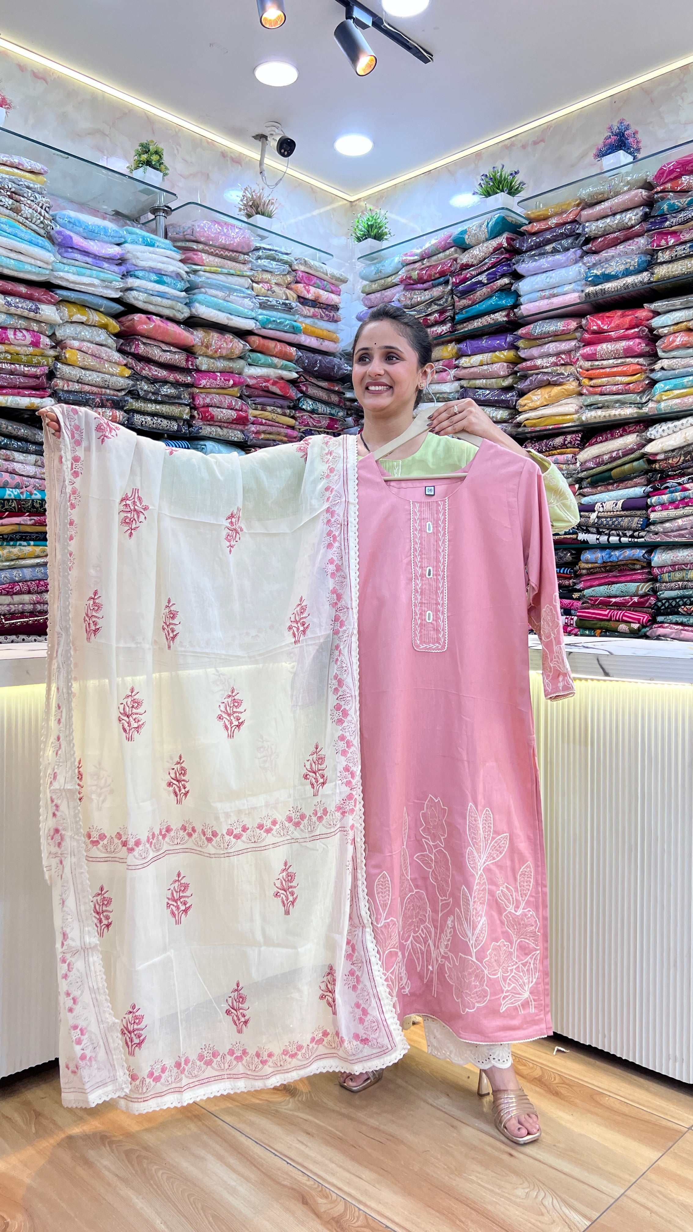 Cotton flex embroidered suit ( ym 59367 )