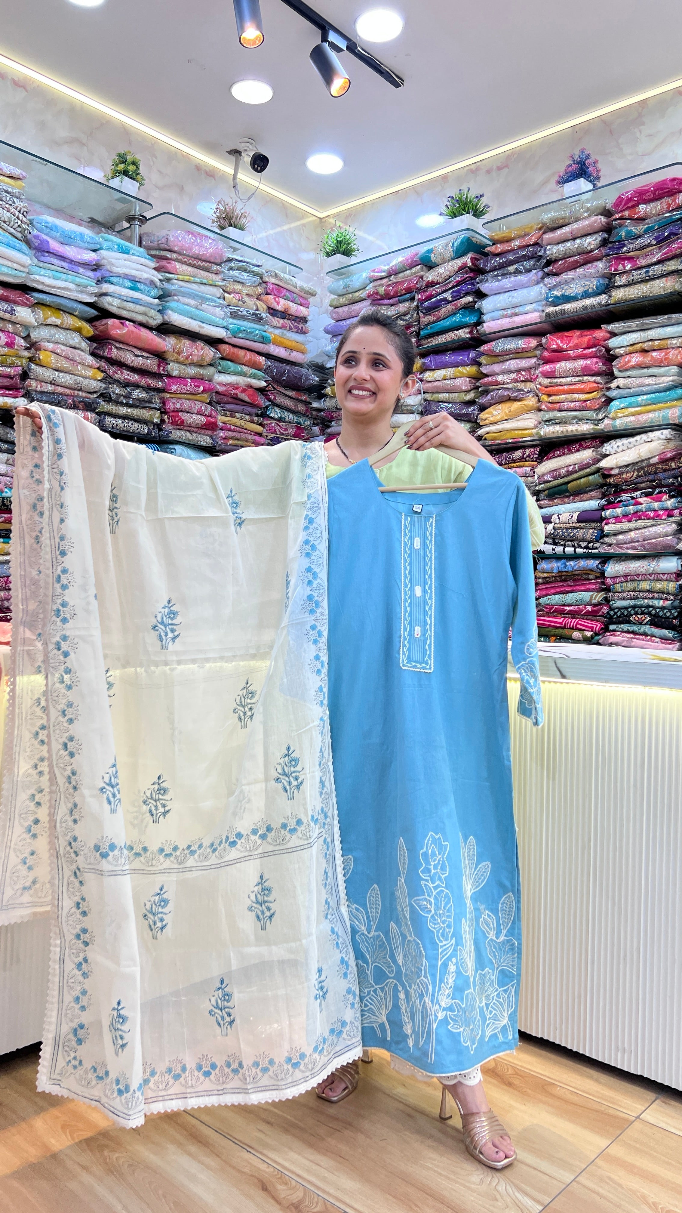 Cotton flex embroidered suit ( ym 59367 )