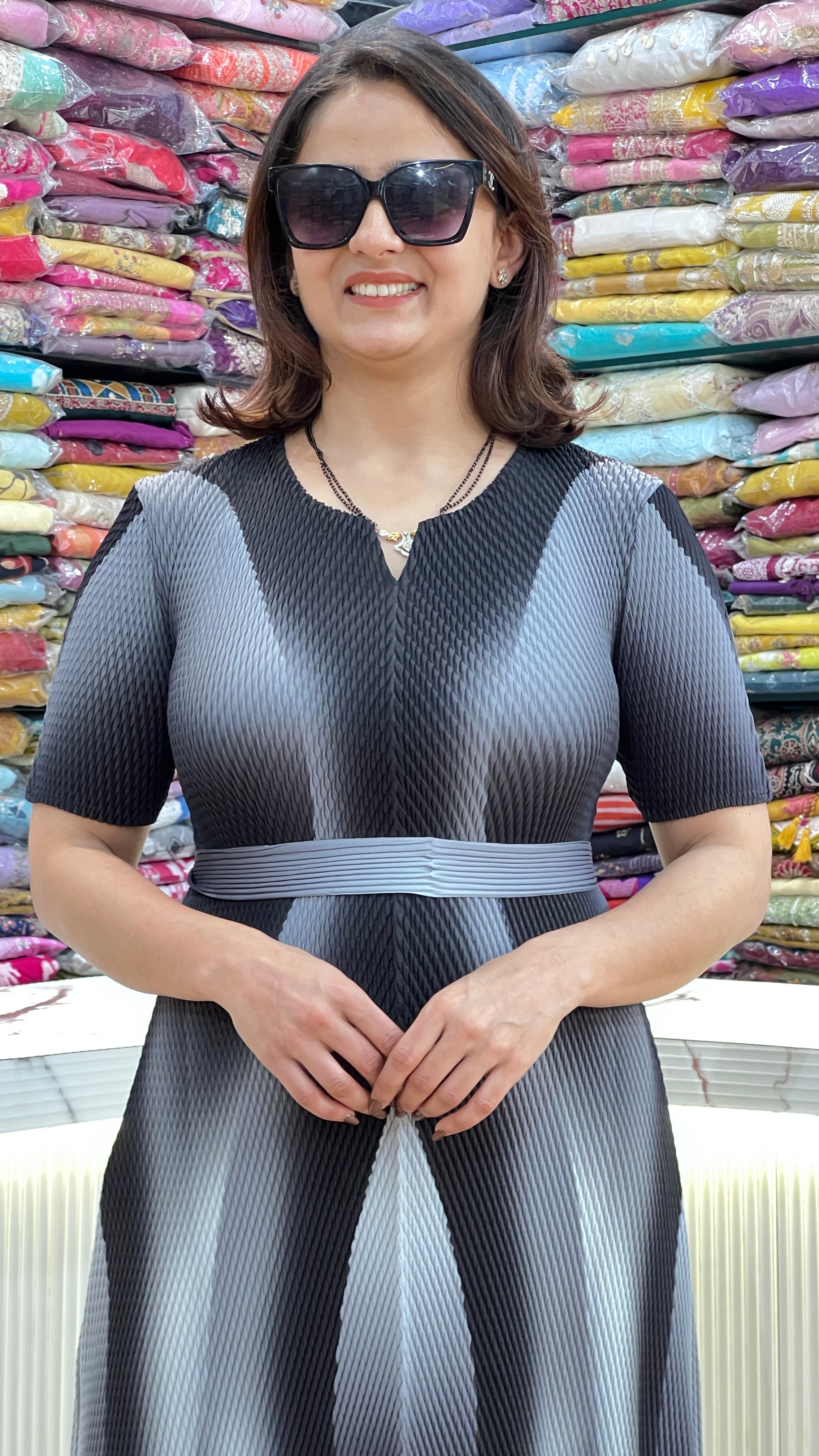 Imported Micro-Pleat Stretch Dress ( sut sw 667 )