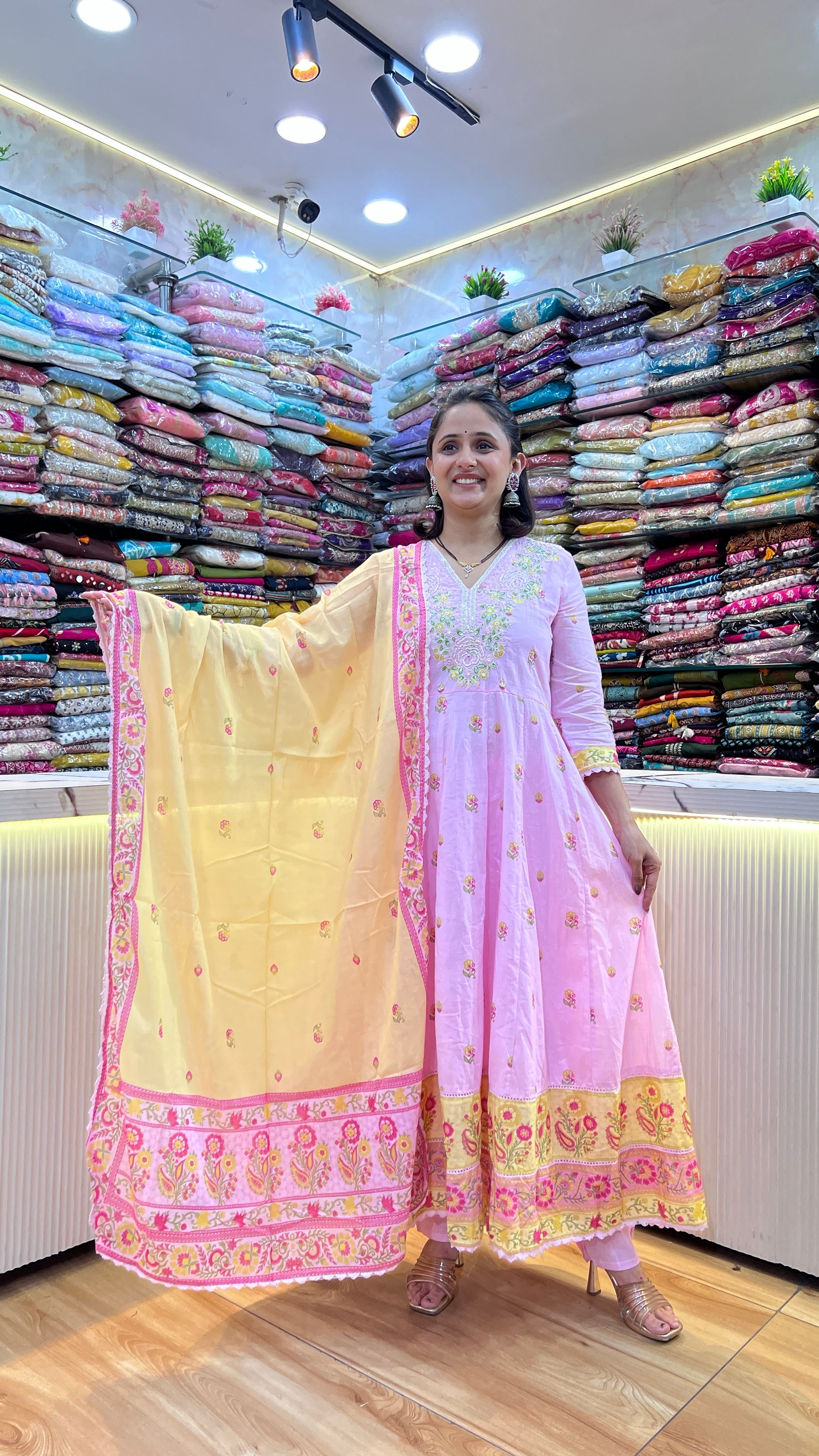 Mul cotton embroidered anarkali suit ( tj 24567 )