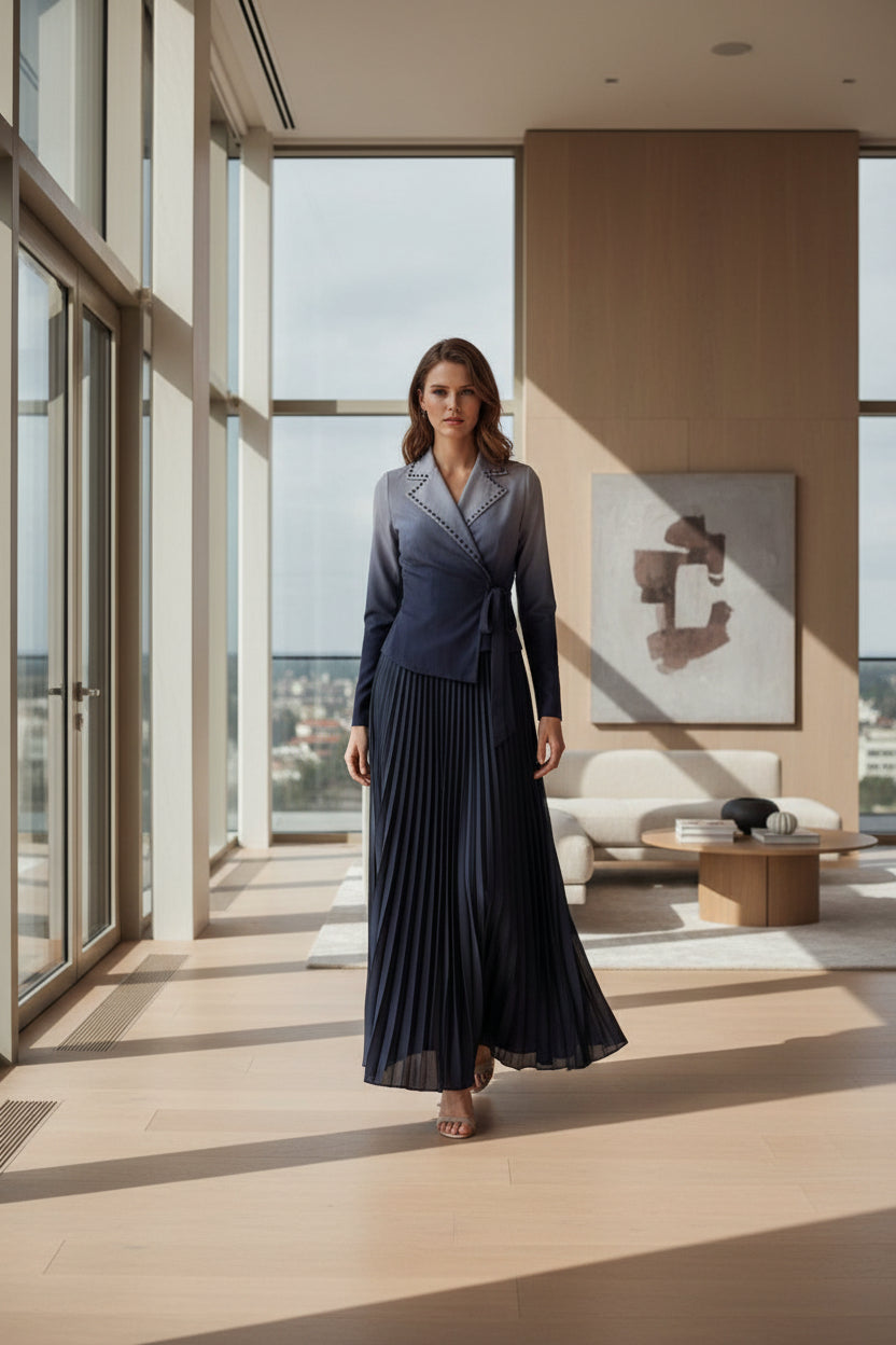 Luxe Metallic Pleated Maxi Dress - Super Stretch
