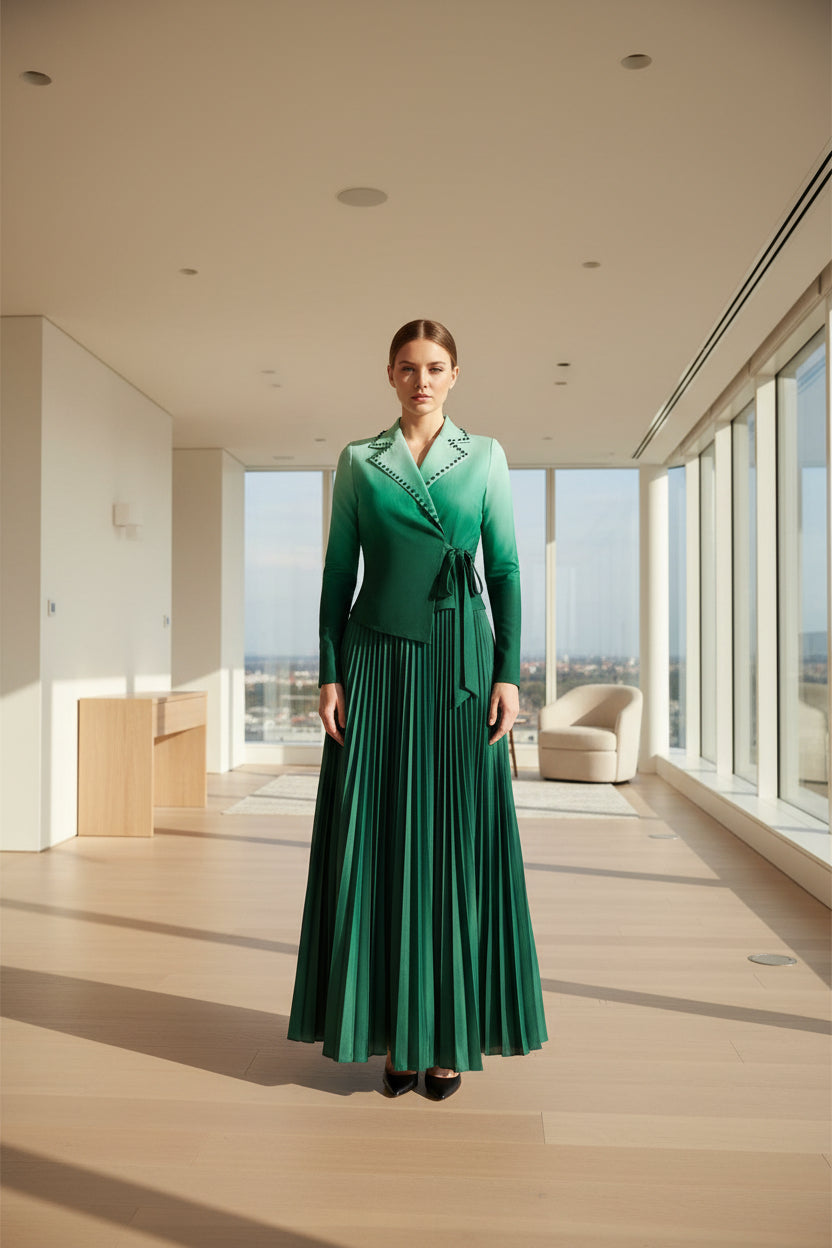 Luxe Metallic Pleated Maxi Dress - Super Stretch