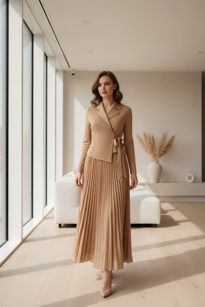 Luxe Metallic Pleated Maxi Dress - Super Stretch