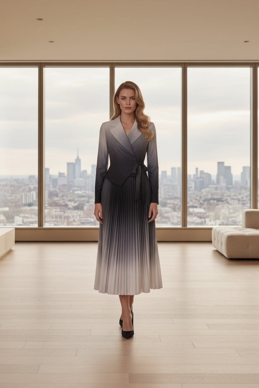 Imported Pleated Maxi Dress - Super Stretch