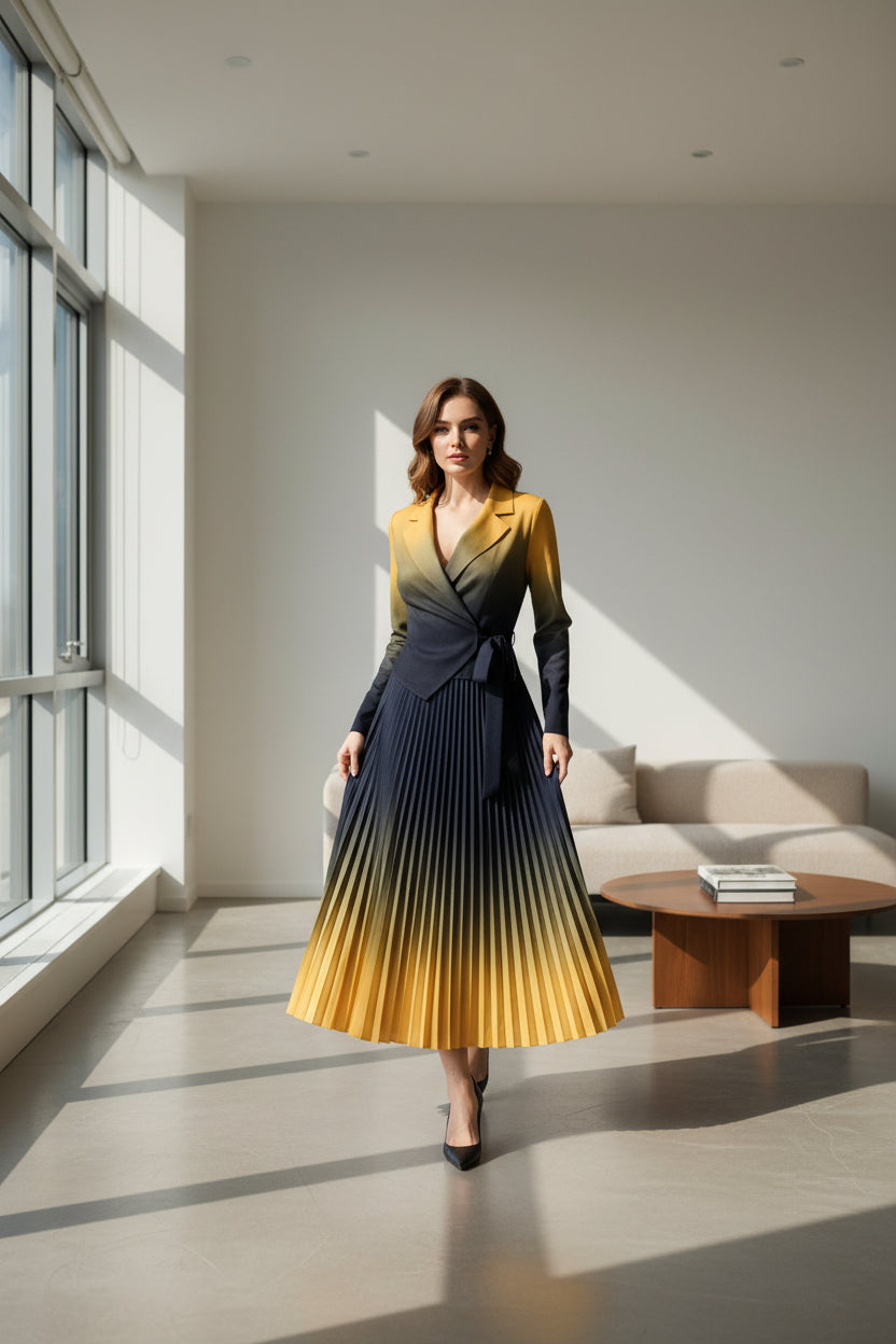 Imported Pleated Maxi Dress - Super Stretch